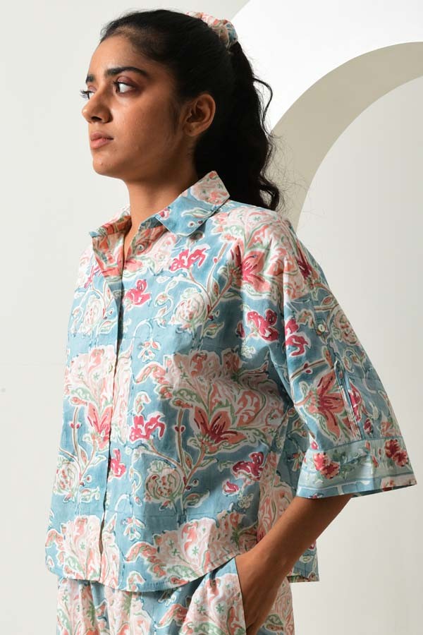 Beam Floral Blue Drop Shoulder Shirt