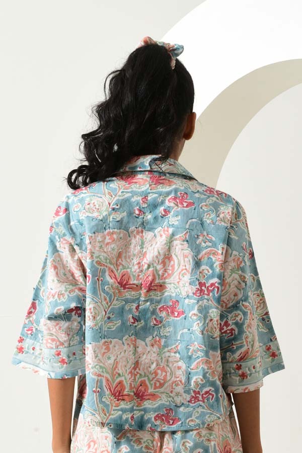 Beam Floral Blue Drop Shoulder Shirt