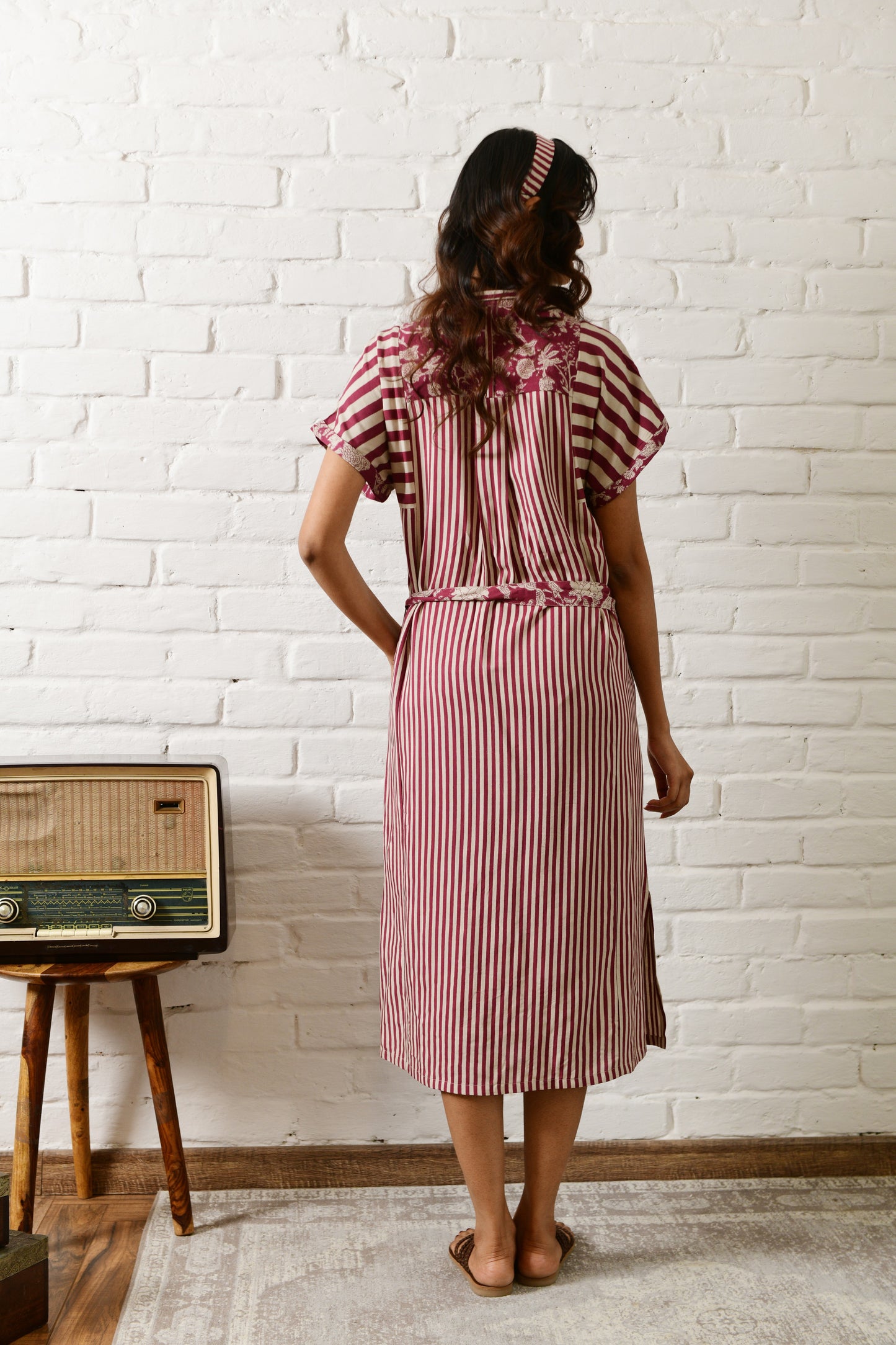 Aria Maroon Stripe Shirt Dress