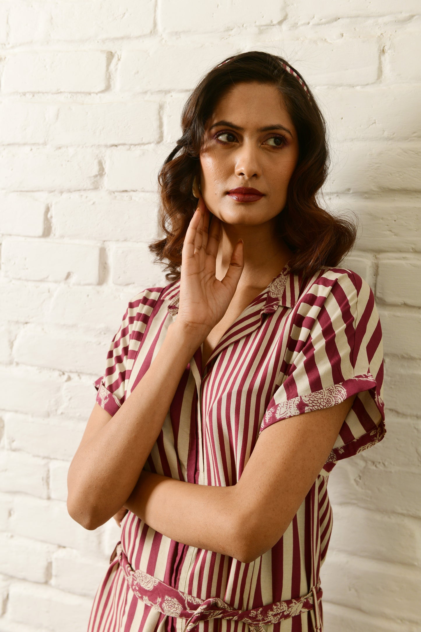 Aria Maroon Stripe Shirt Dress