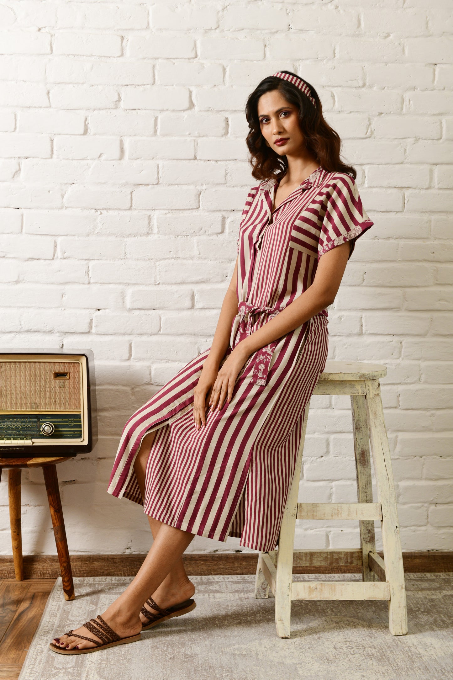Aria Maroon Stripe Shirt Dress