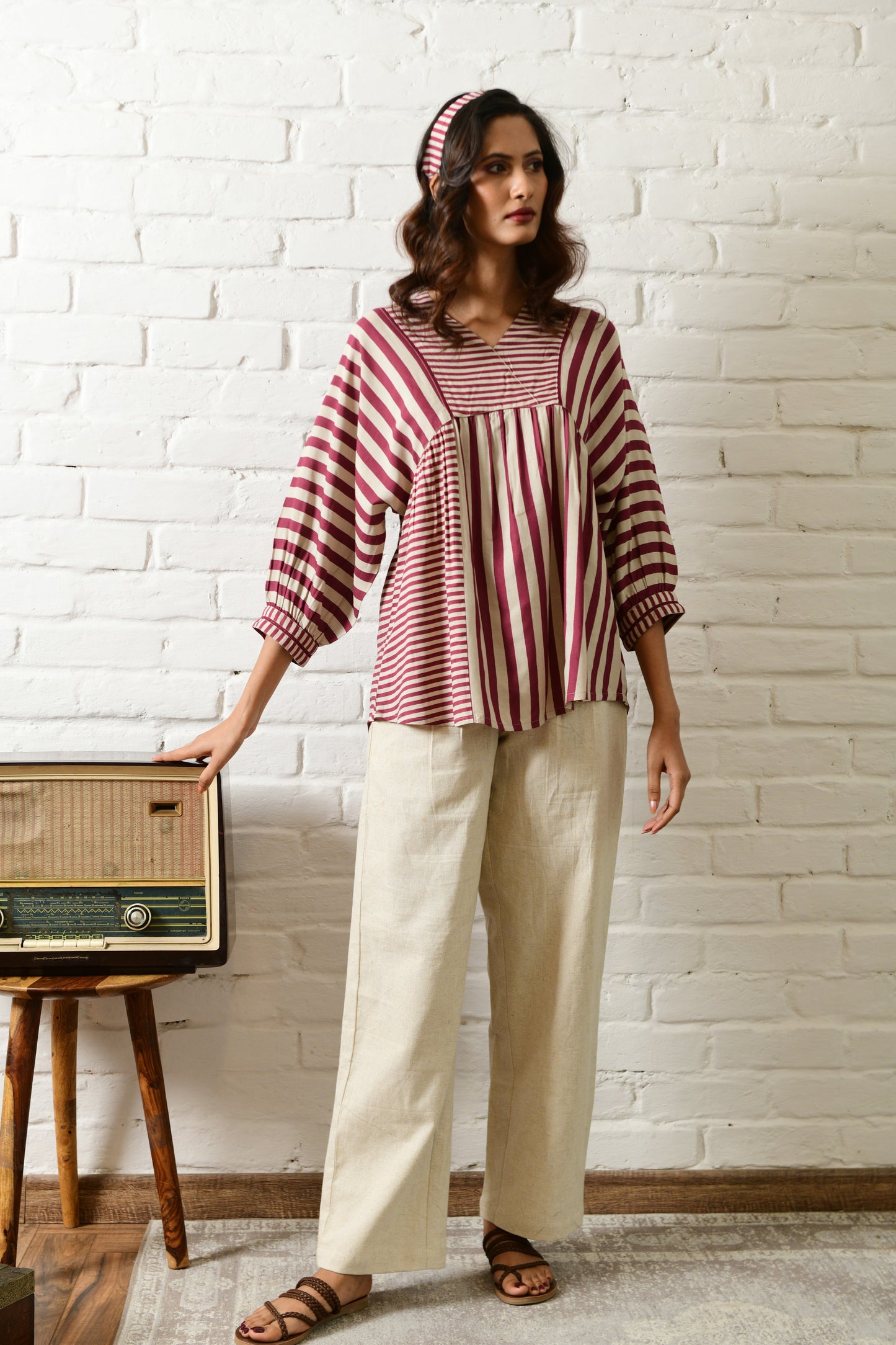 Luna Maroon Stripe Long Top