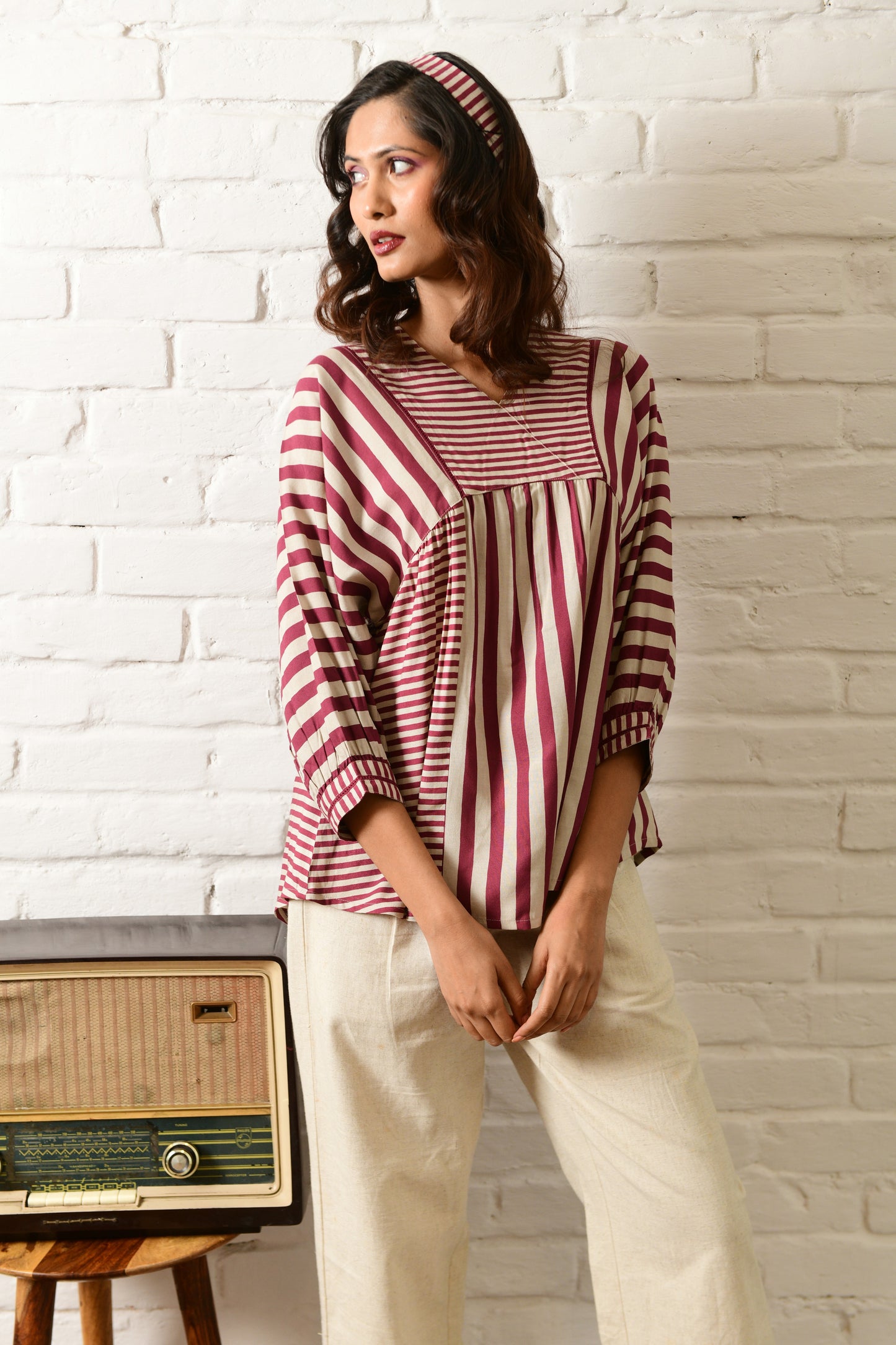 Luna Maroon Stripe Long Top