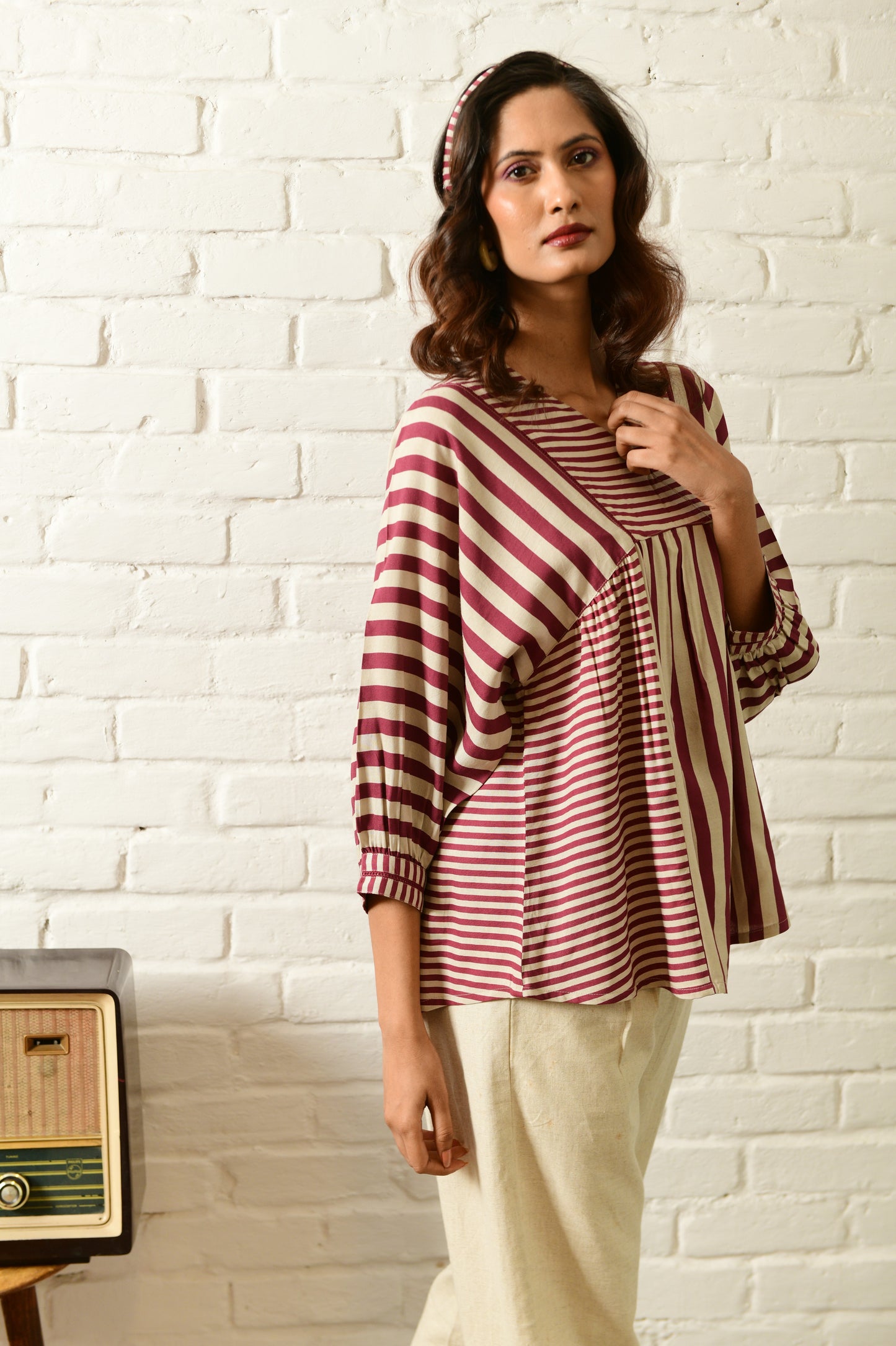 Luna Maroon Stripe Long Top