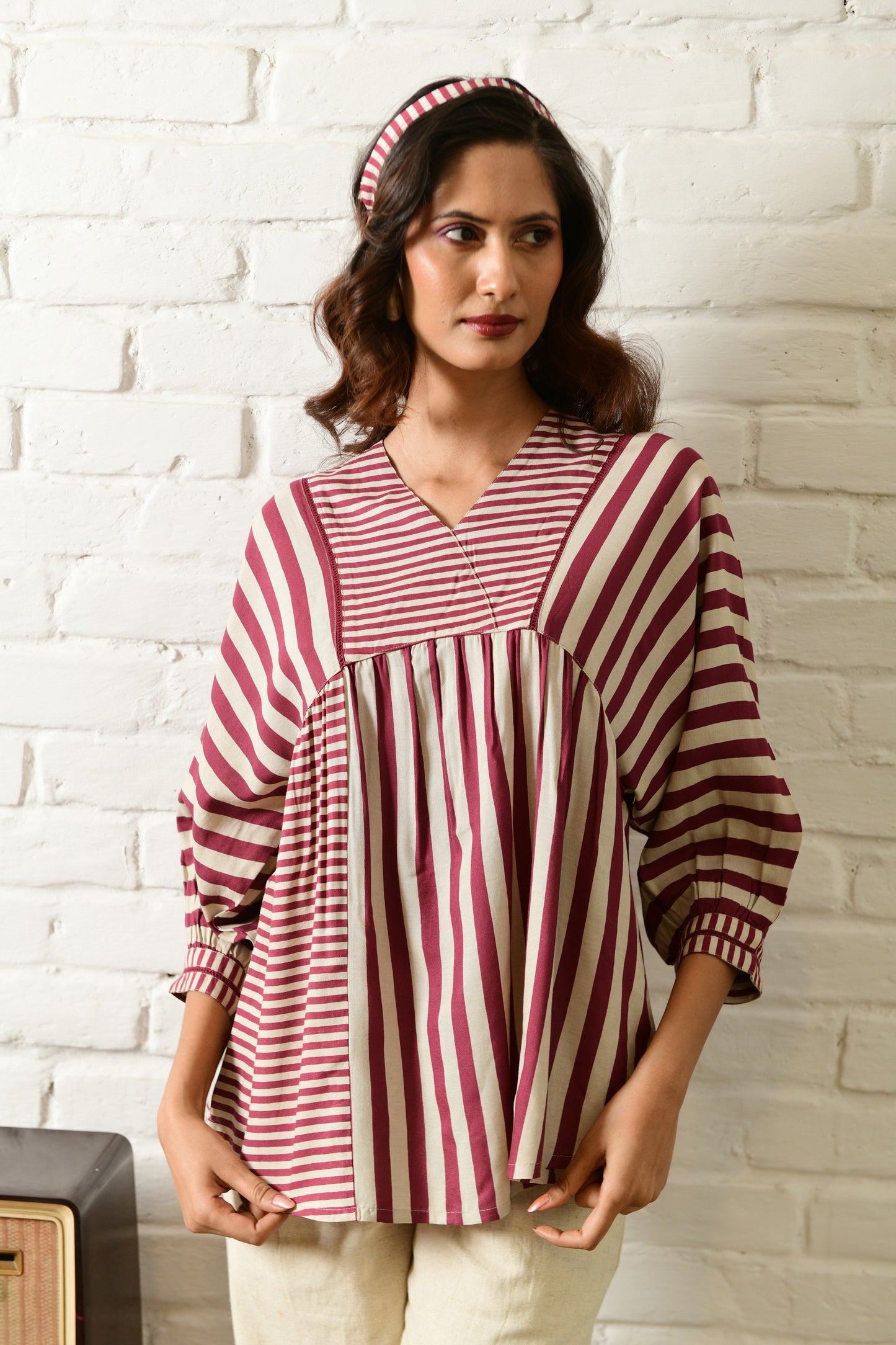 Luna Maroon Stripe Long Top