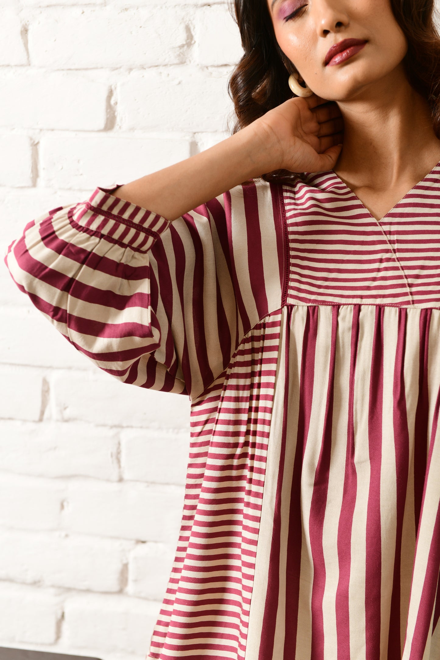Luna Maroon Stripe Long Top
