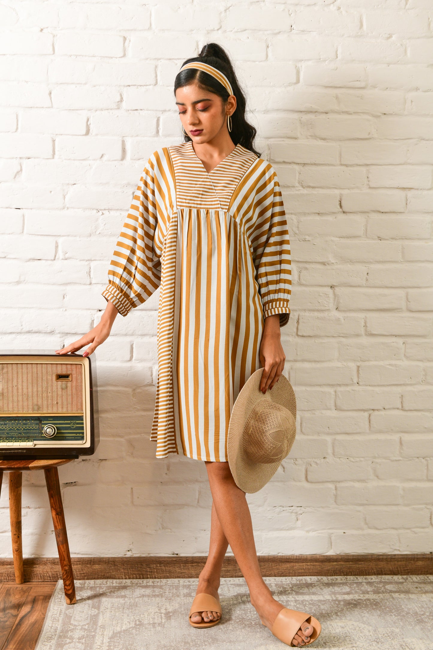 Harmony Mustard Stripe Short Dress