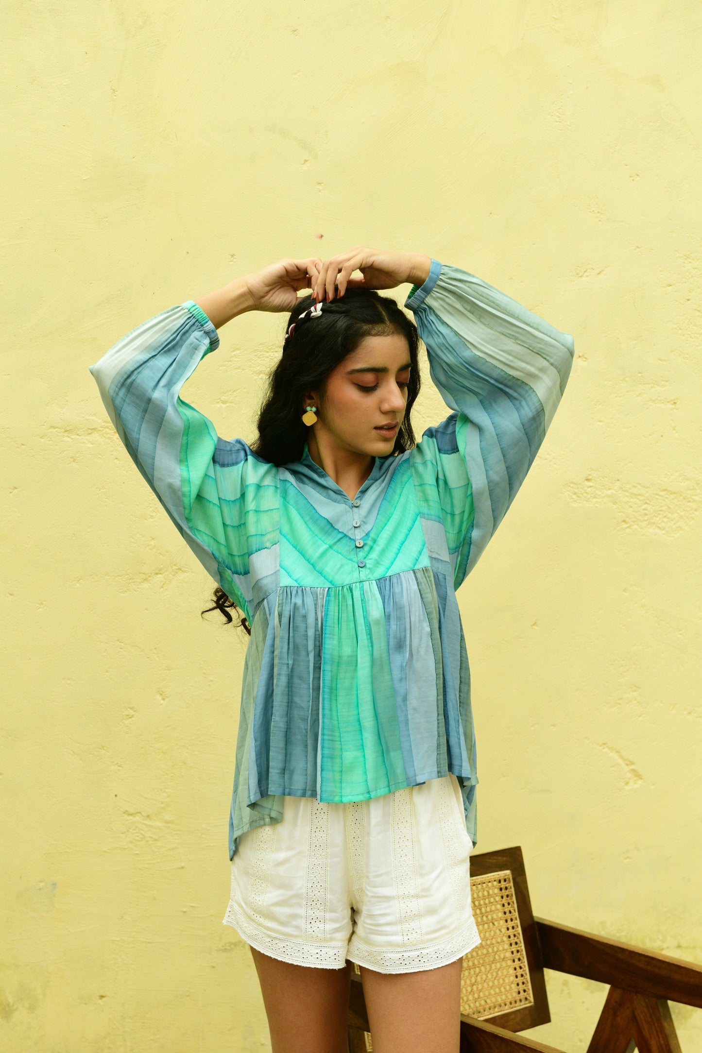 Cosmos Aqua Blue Batwing Top