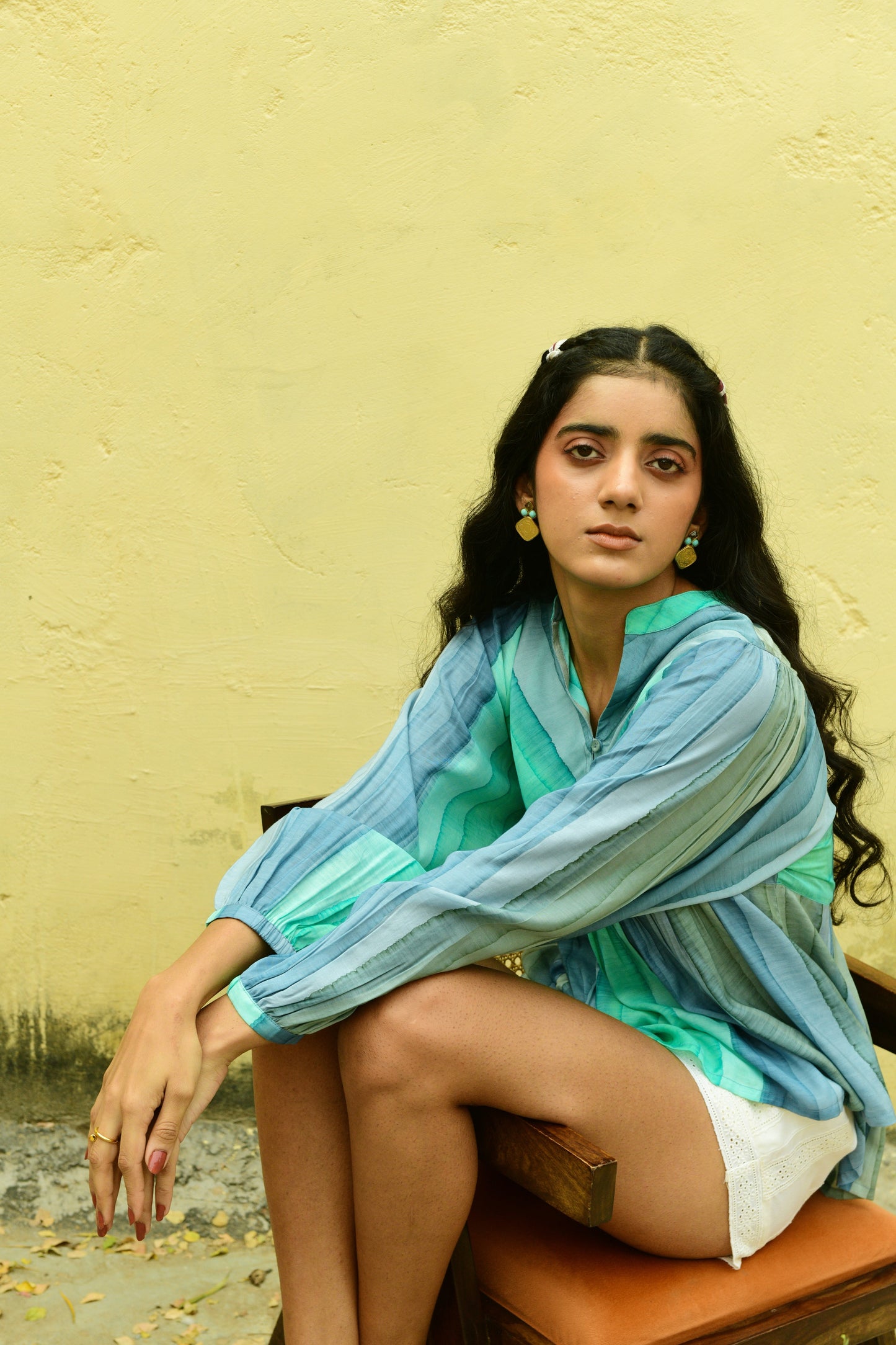 Cosmos Aqua Blue Batwing Top