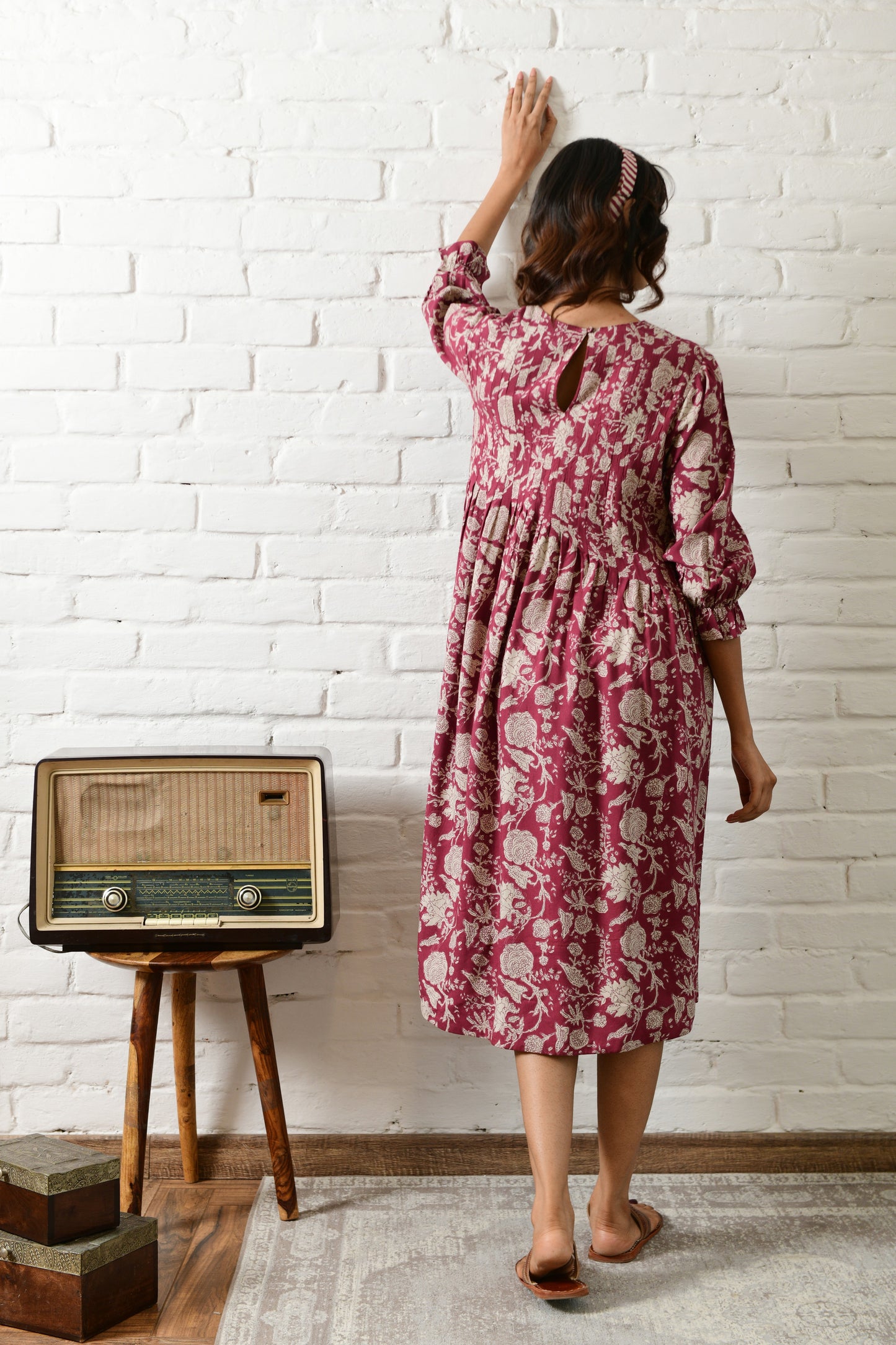 Amber Maroon Stripe Pintuck Dress