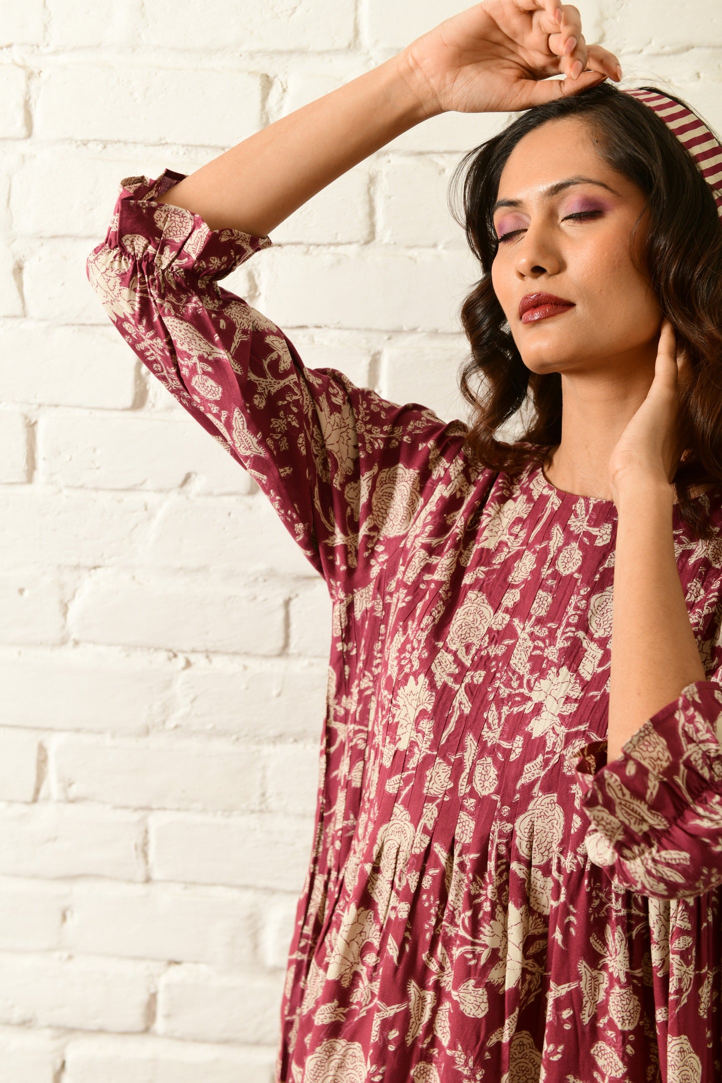 Amber Maroon Stripe Pintuck Dress