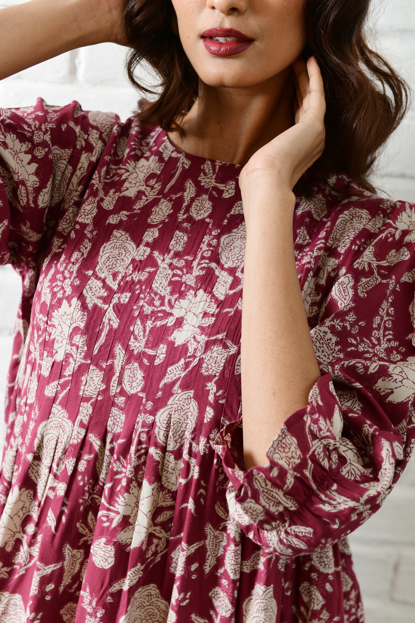 Amber Maroon Stripe Pintuck Dress