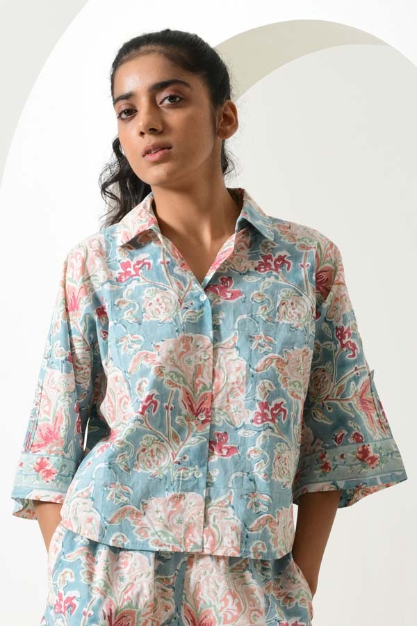 Beam Floral Blue Drop Shoulder Shirt