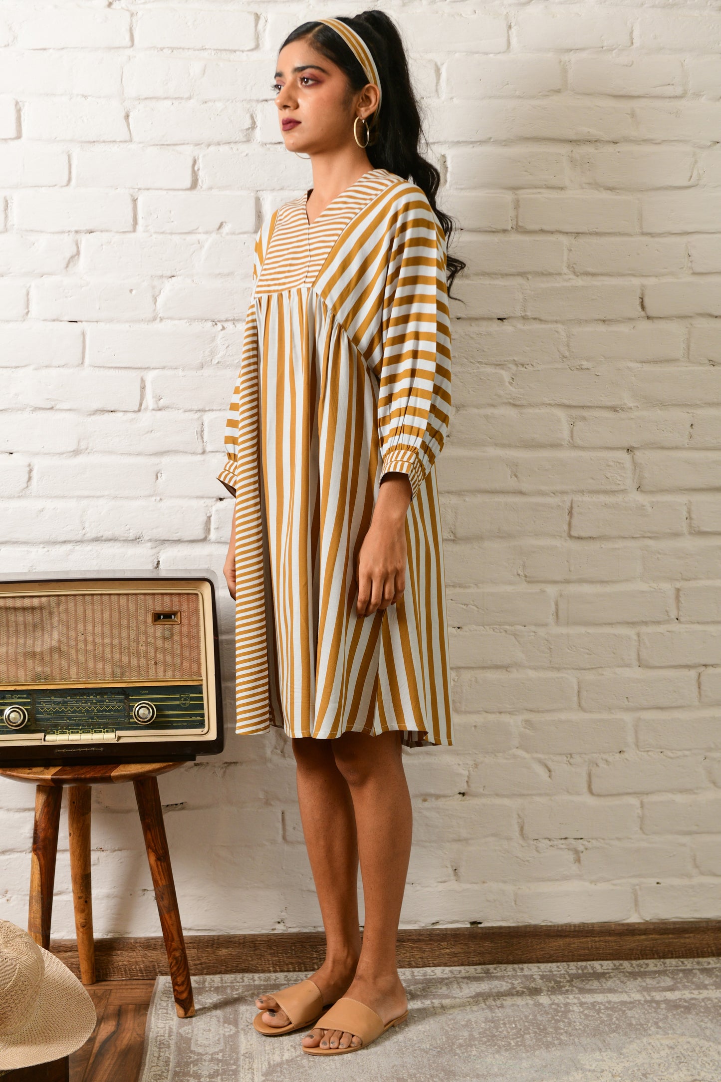 Harmony Mustard Stripe Short Dress
