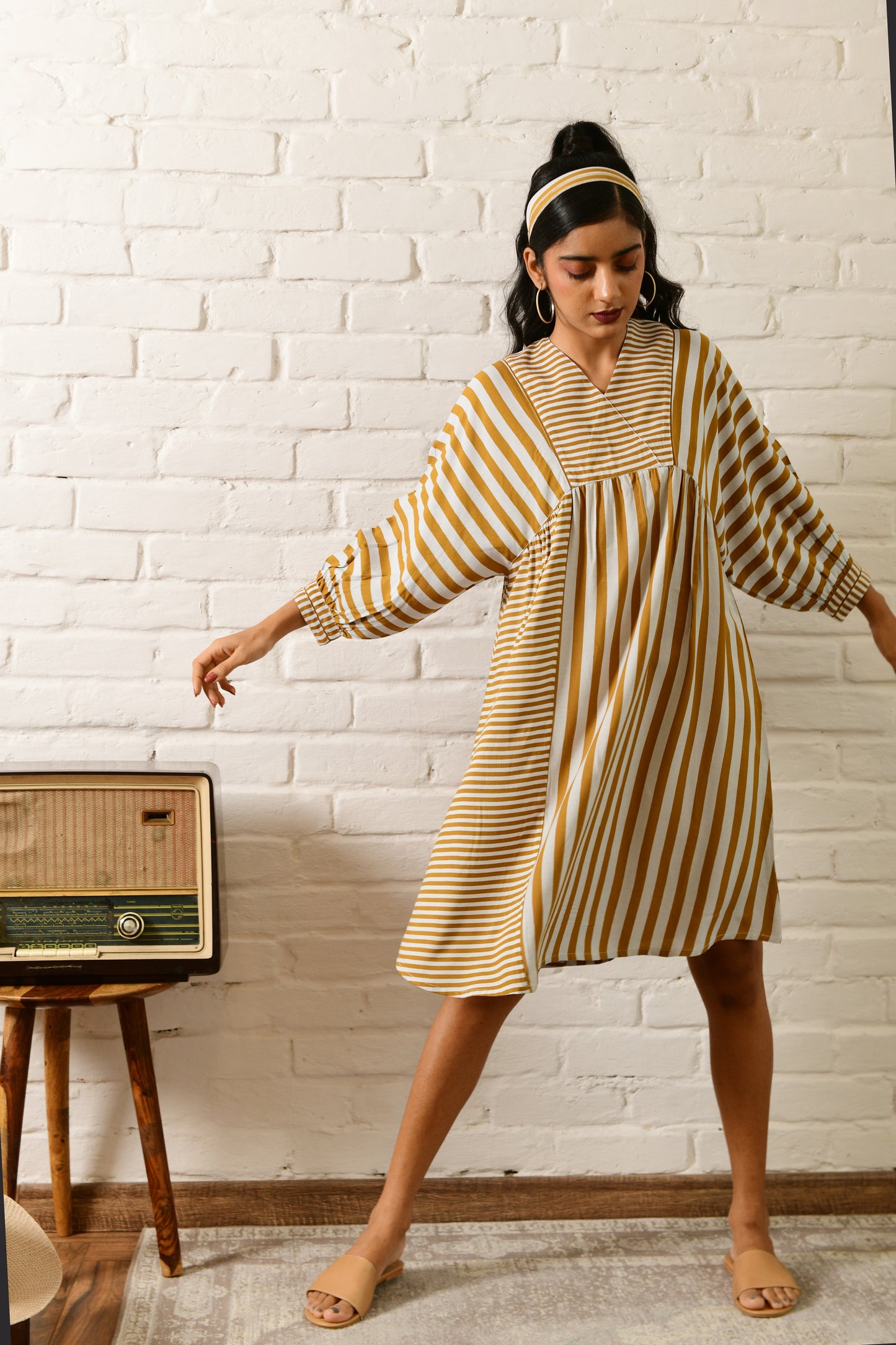 Harmony Mustard Stripe Short Dress
