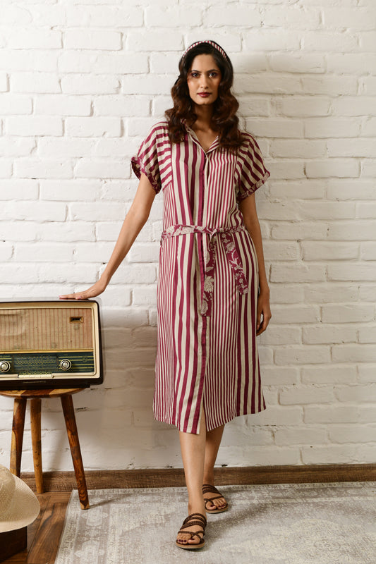 Aria Maroon Stripe Shirt Dress
