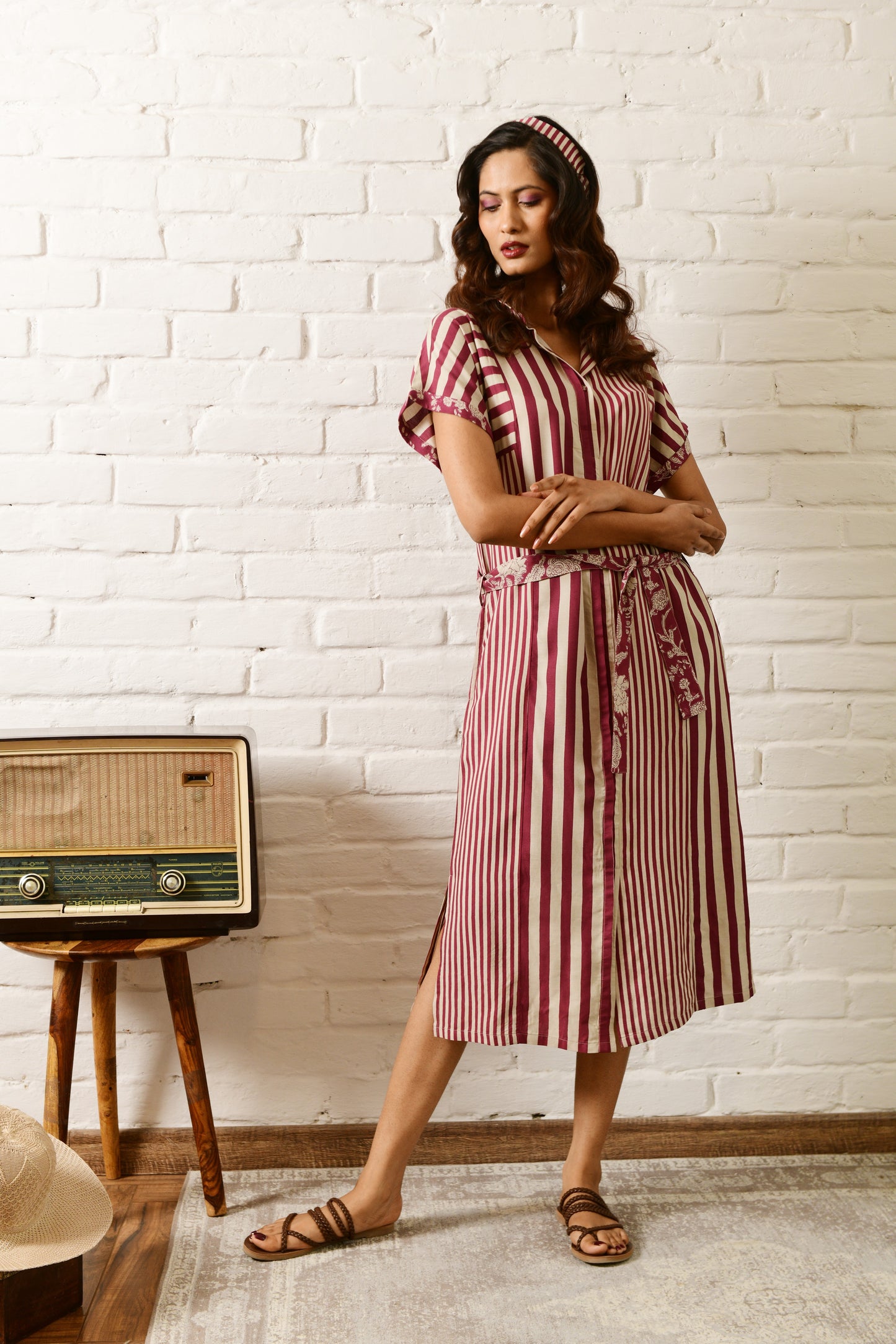 Aria Maroon Stripe Shirt Dress