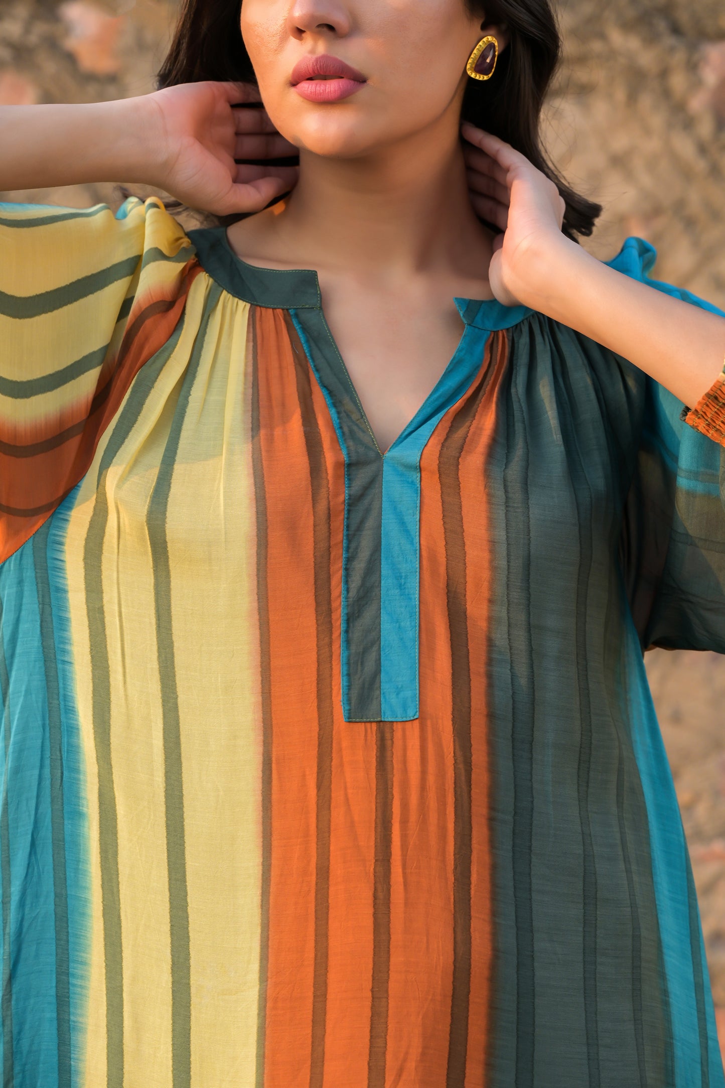 Plush Yellow & Blue Raglan Sleeve Dress