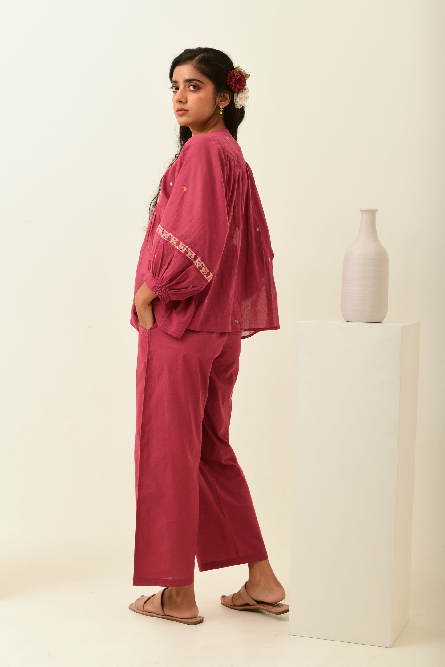 Rust Pink Smoked Straight Pants