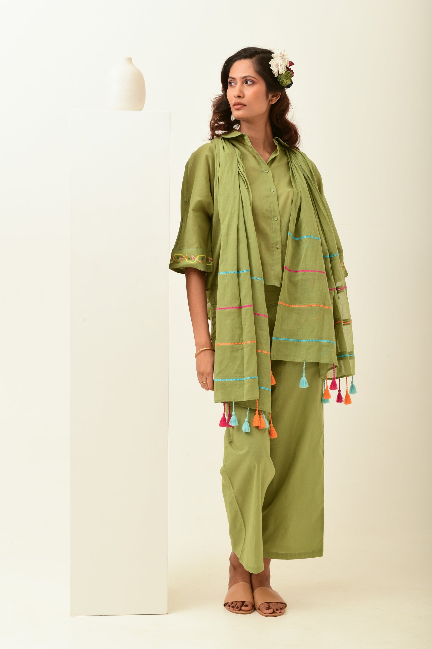 Olive Green Stole with Tassels