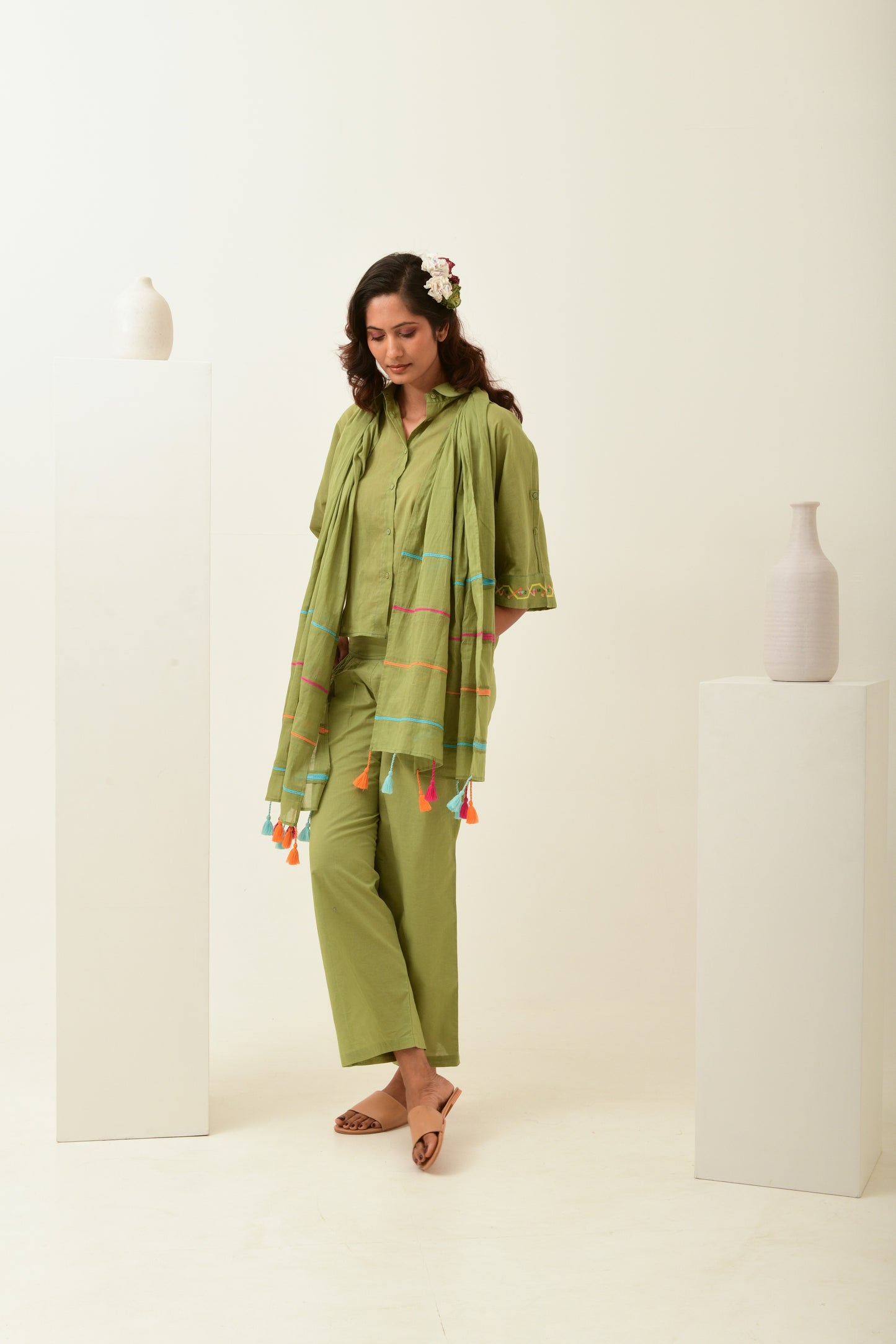 Olive Green Stole with Tassels
