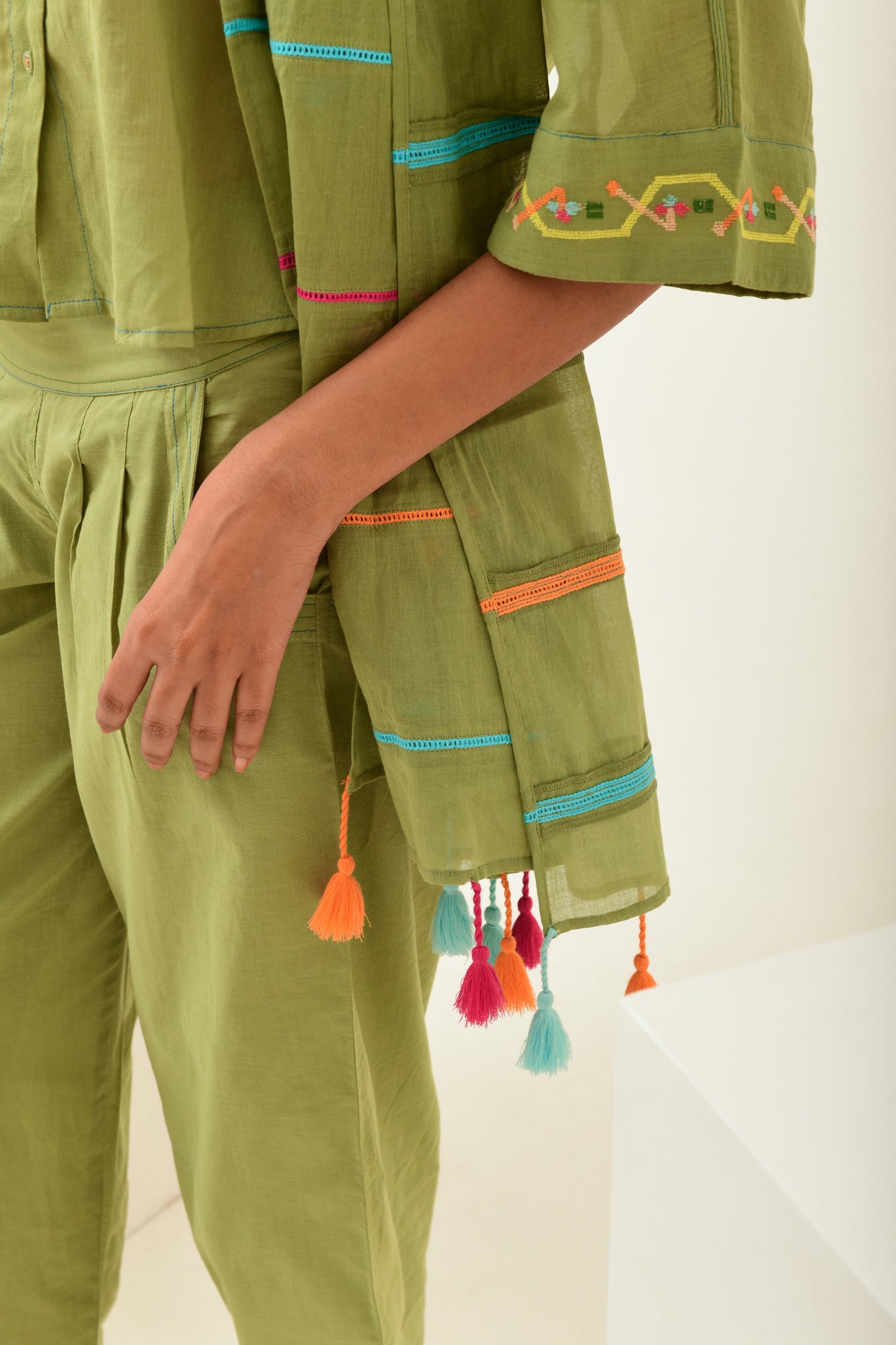 Olive Green Smocked Straight Pants