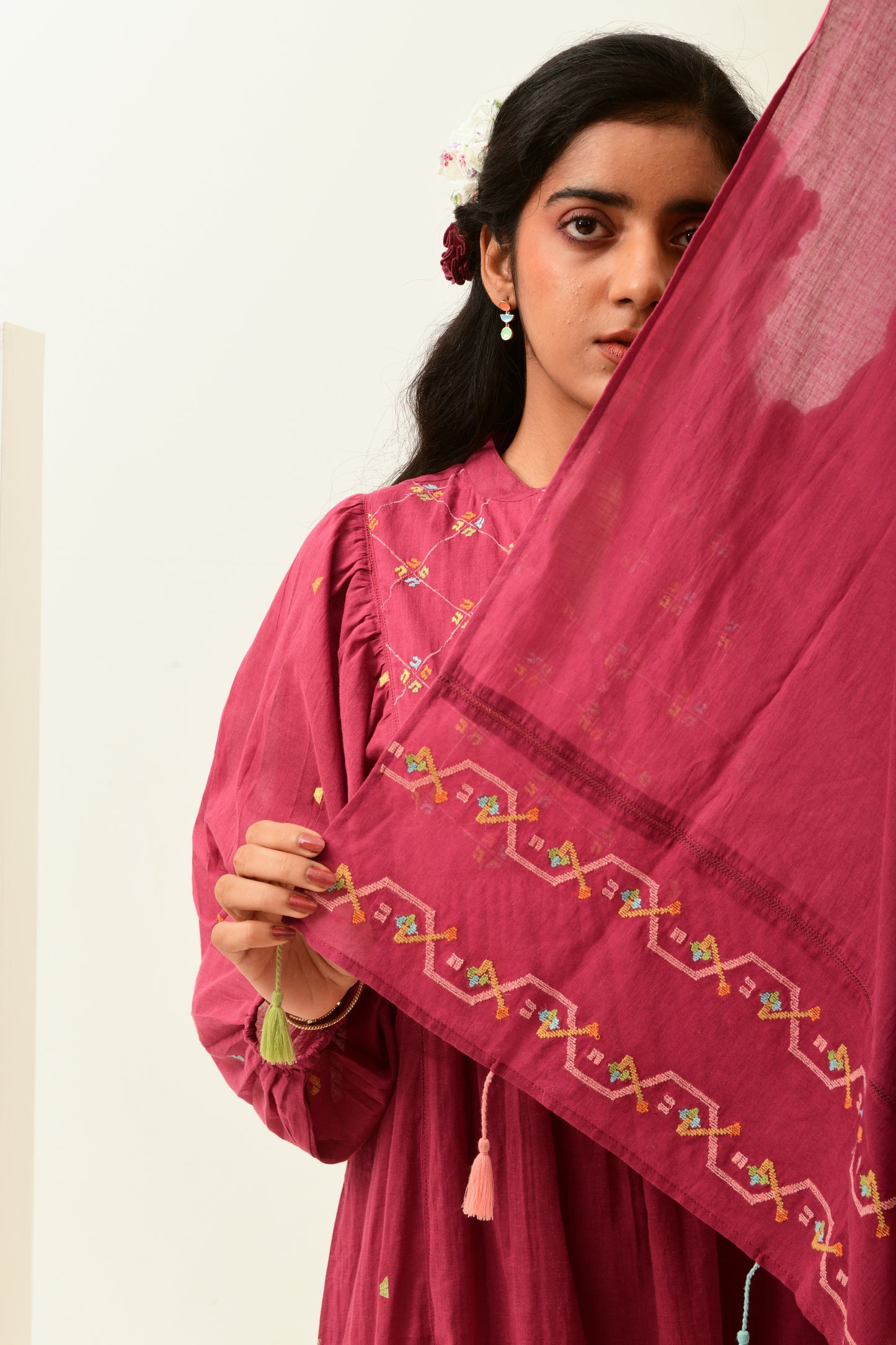 Rust Pink Embroidered Stole