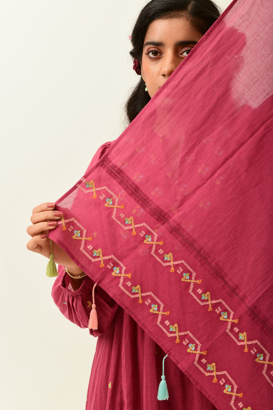 Rust Pink Embroidered Stole