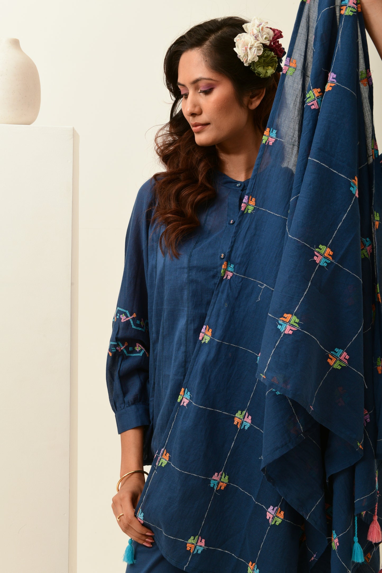 Blue Embroidered Stole