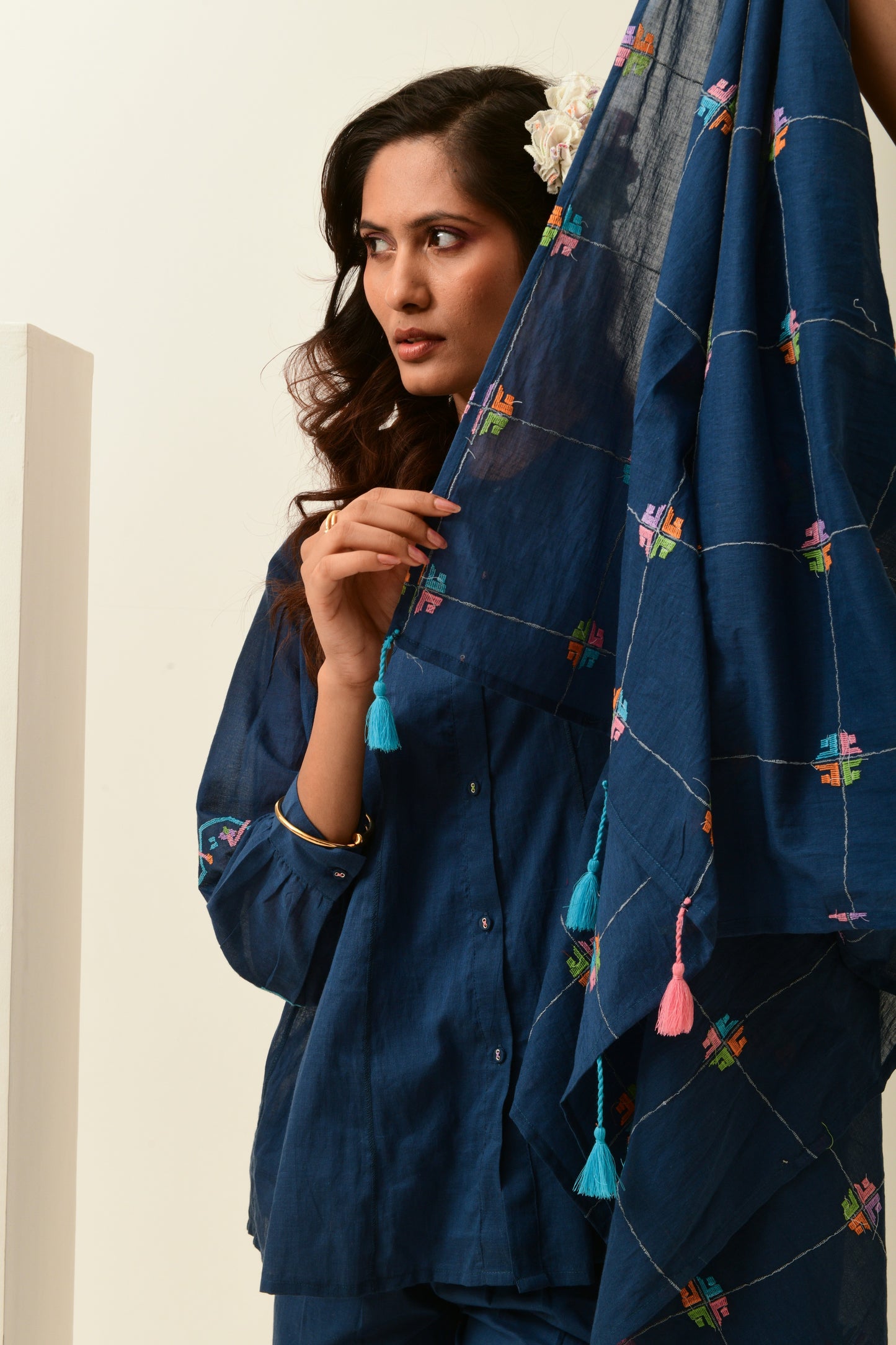 Blue Embroidered Stole