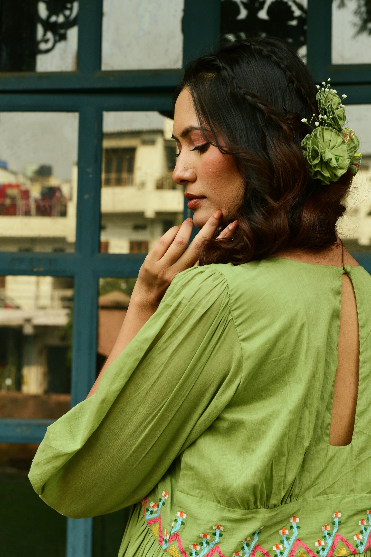 Grace Olive Green Cinched Waist Dress
