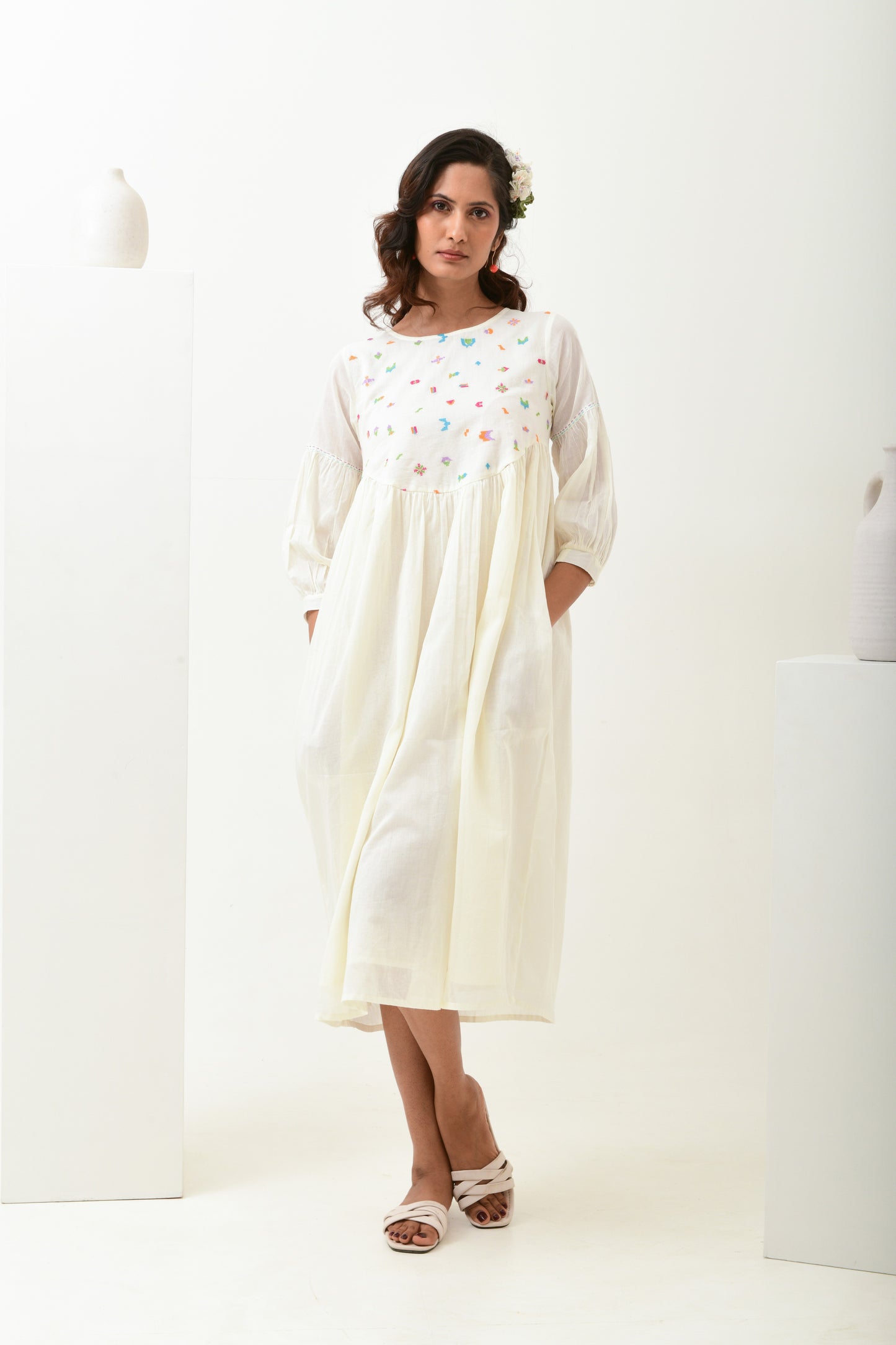 Glow Ivory Rounded Yoke Dress