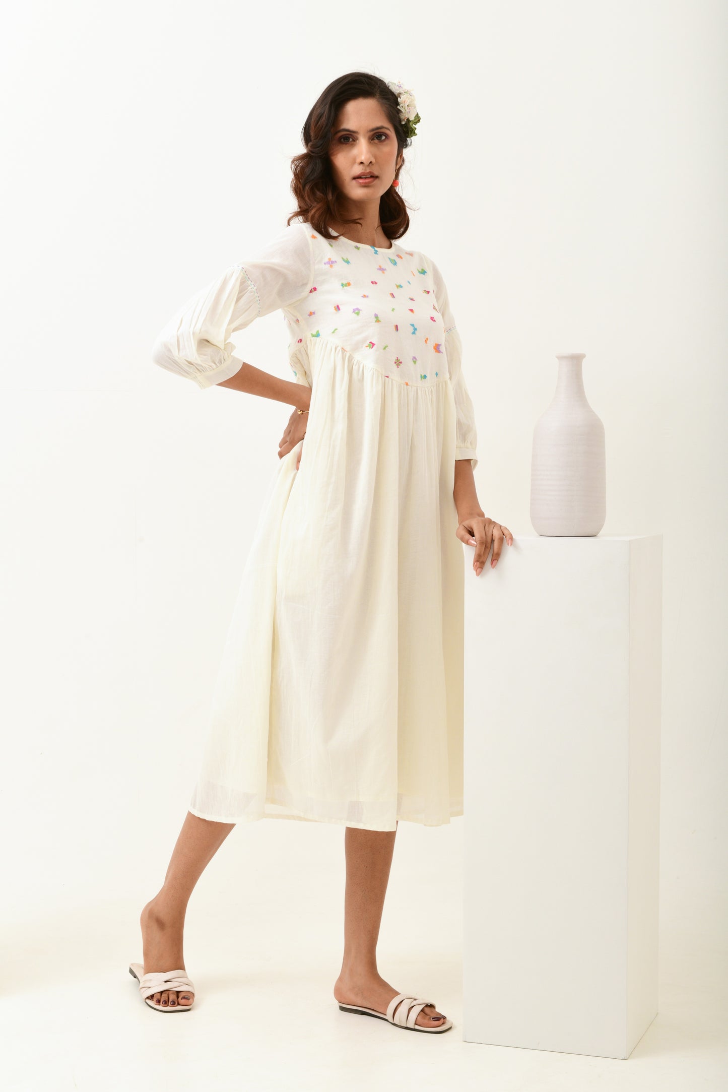 Glow Ivory Rounded Yoke Dress