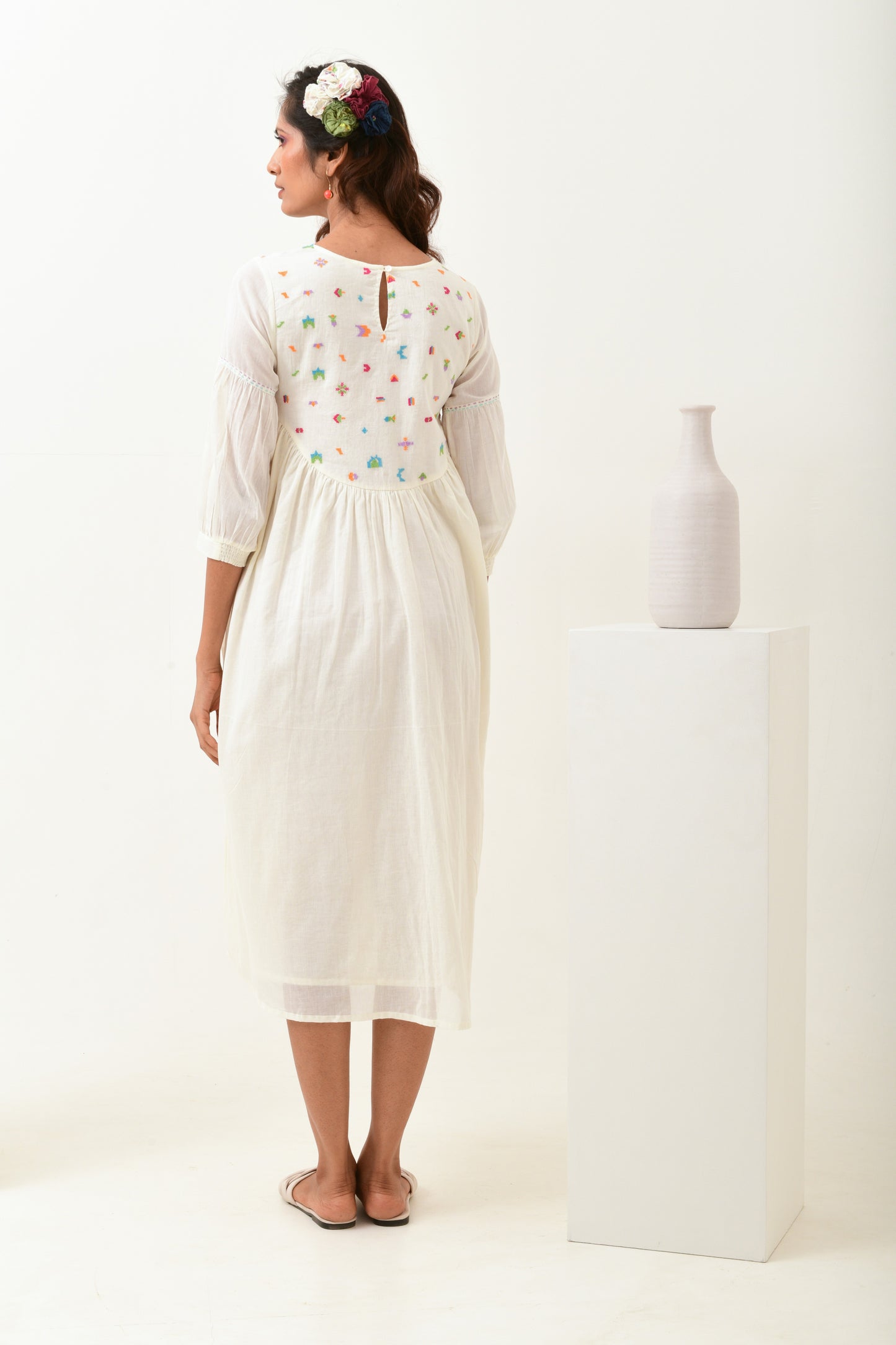 Glow Ivory Rounded Yoke Dress