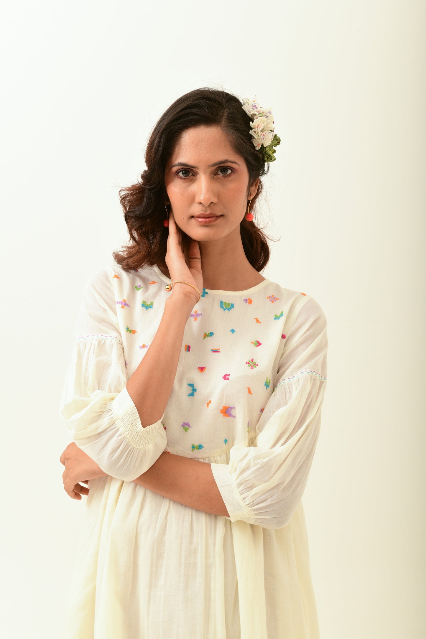 Glow Ivory Rounded Yoke Dress