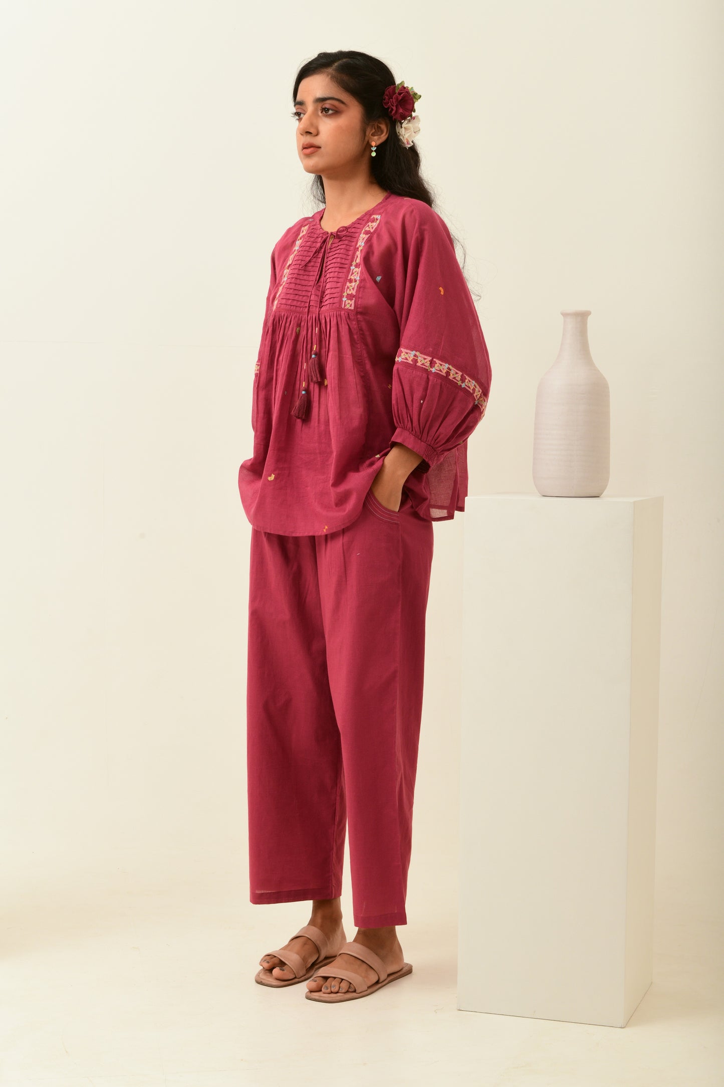 Aurelia Rust Pink Drop Shoulder Top