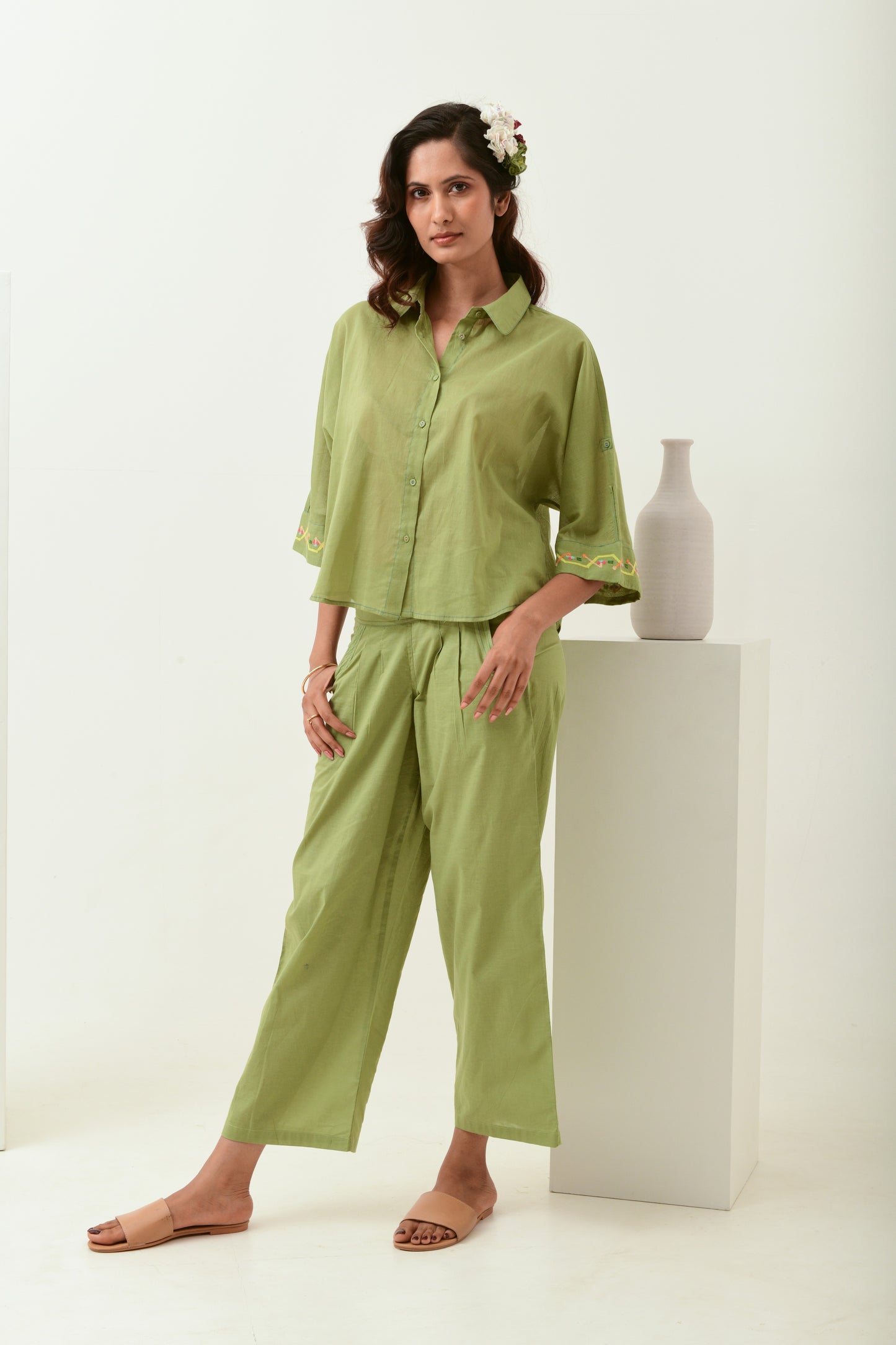 Beam Olive Green Boxy Fit Shirt