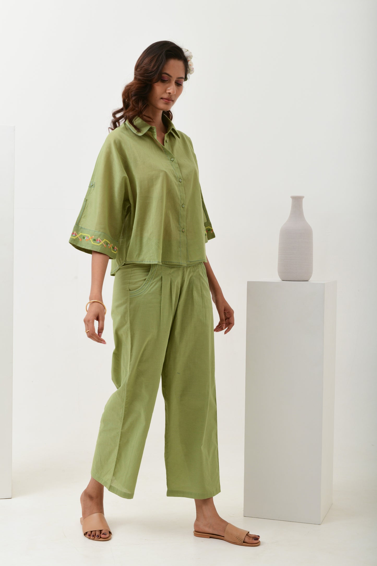 Beam Olive Green Boxy Fit Shirt