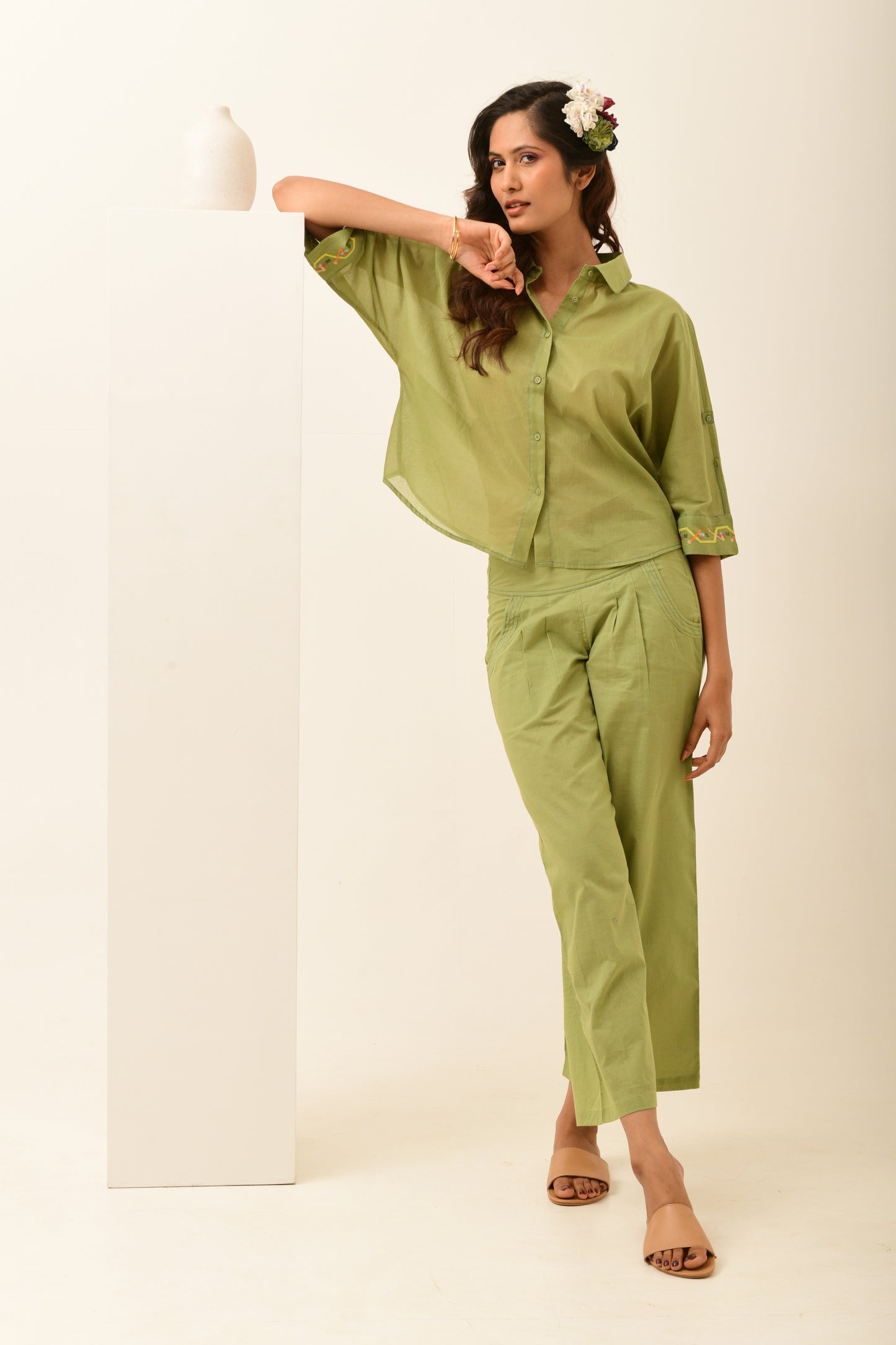Beam Olive Green Boxy Fit Shirt
