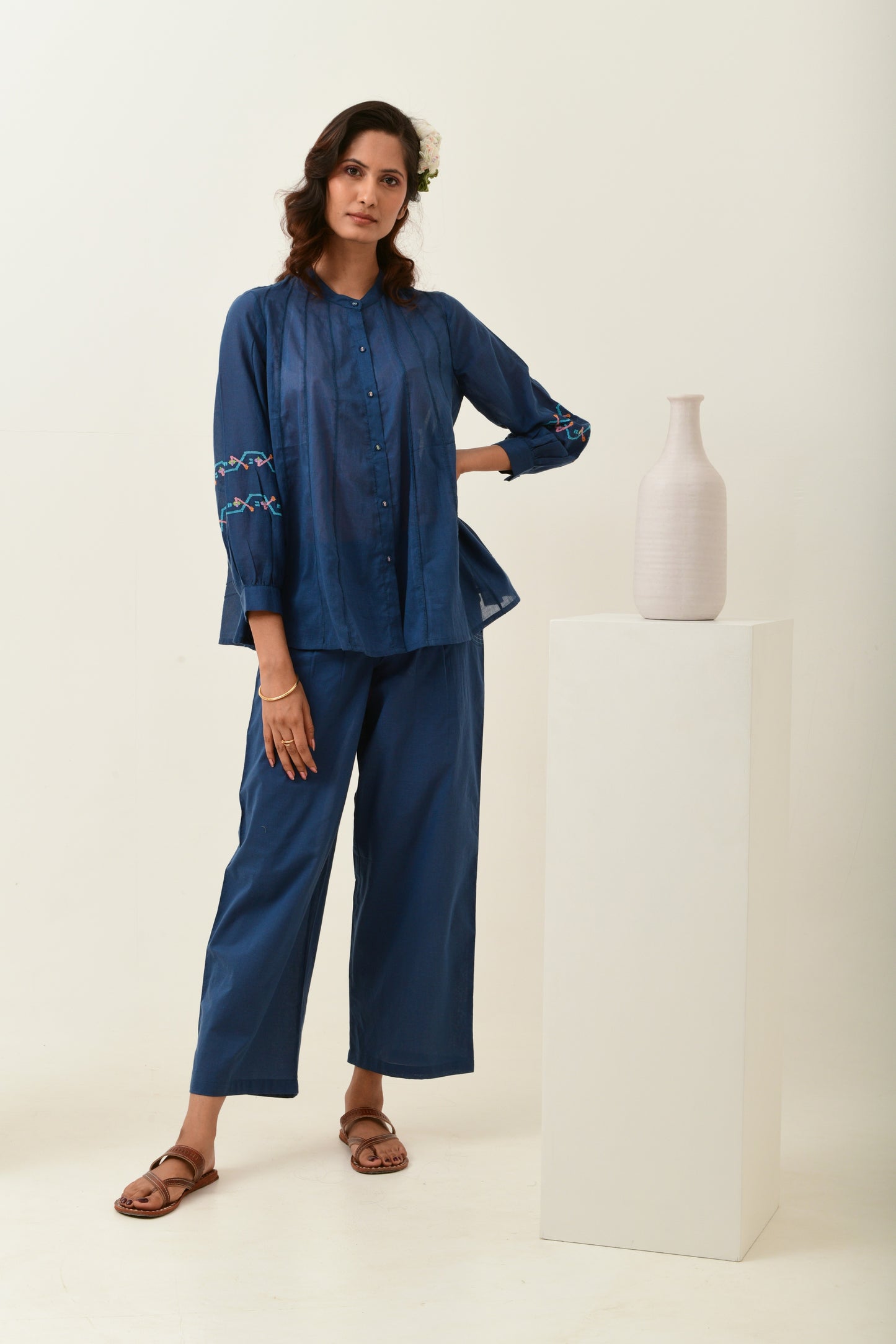 Breeze Blue Panelled Top with Embroidery