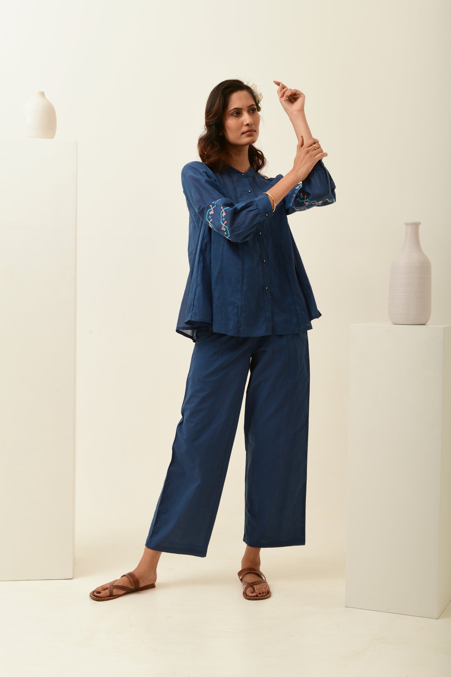 Breeze Blue Panelled Top with Embroidery