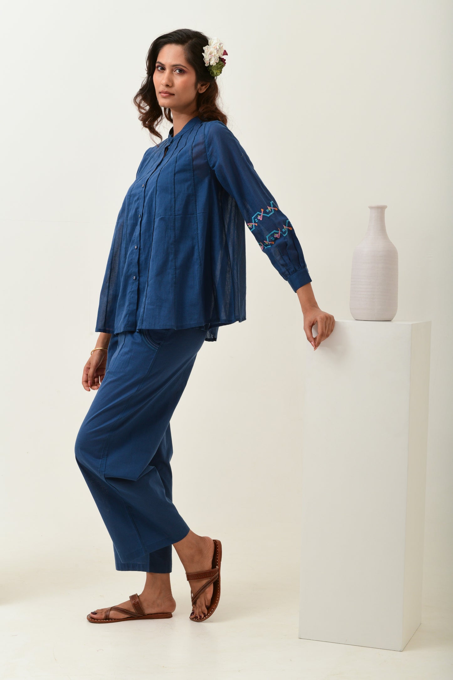 Breeze Blue Panelled Top with Embroidery