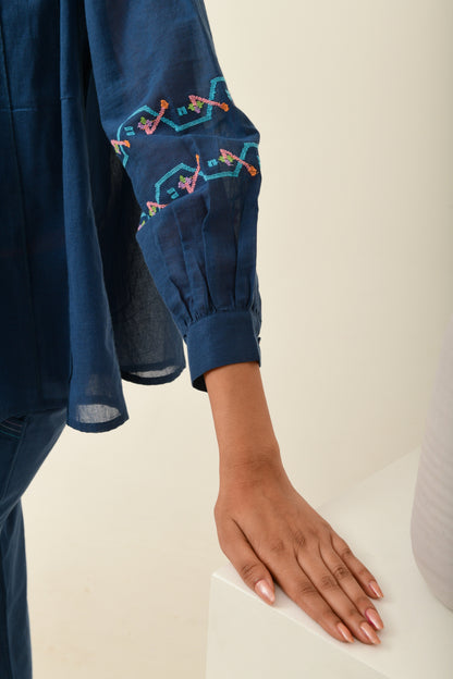 Breeze Blue Panelled Top with Embroidery