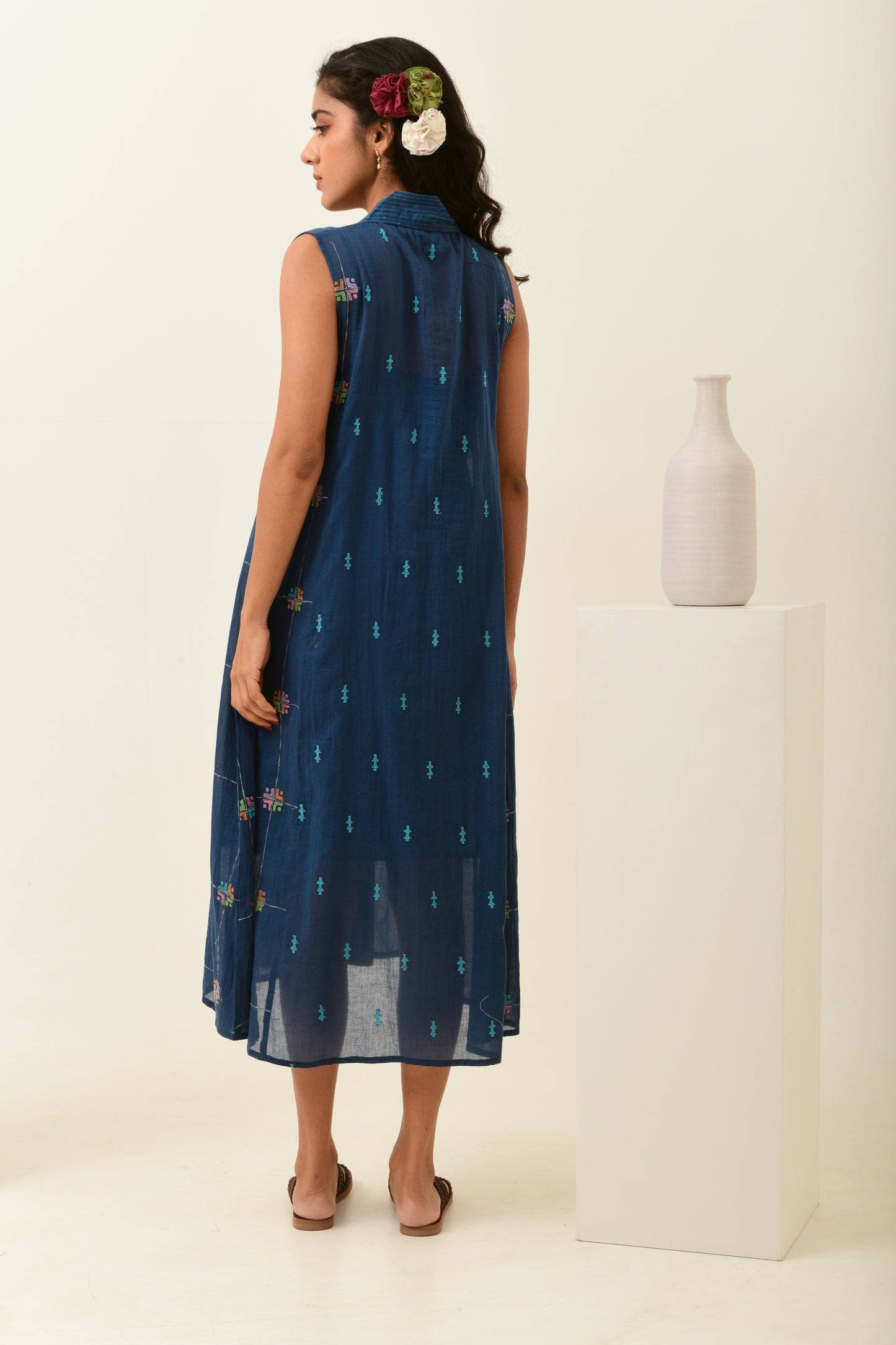 Azure Blue V Neck Panelled Dress