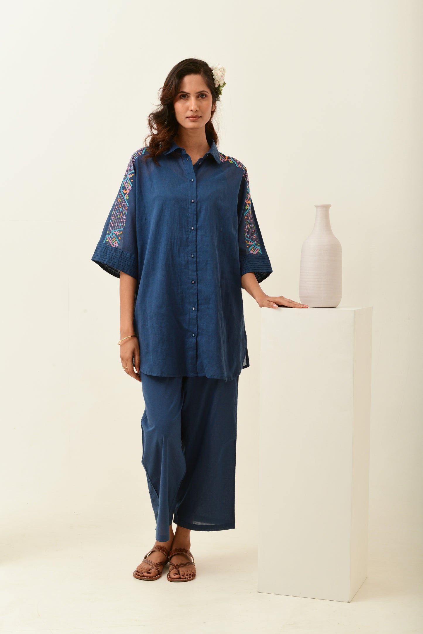 Soul Blue Boxy Fit Long Shirt