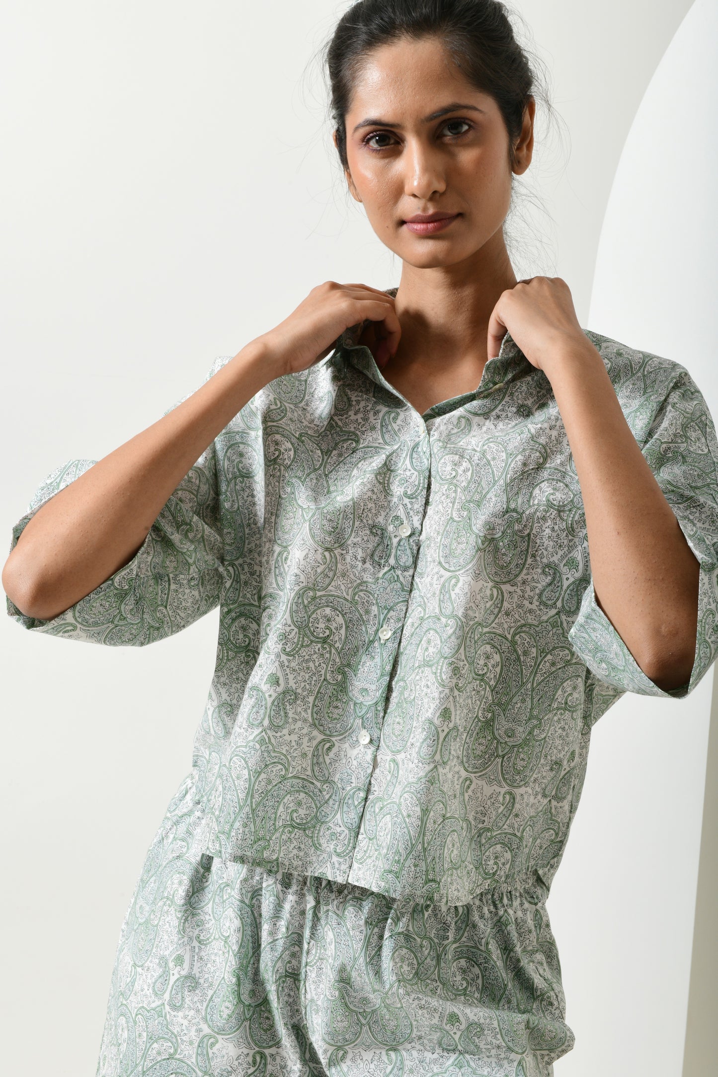 Beam Paisley Sage Drop Shoulder Shirt