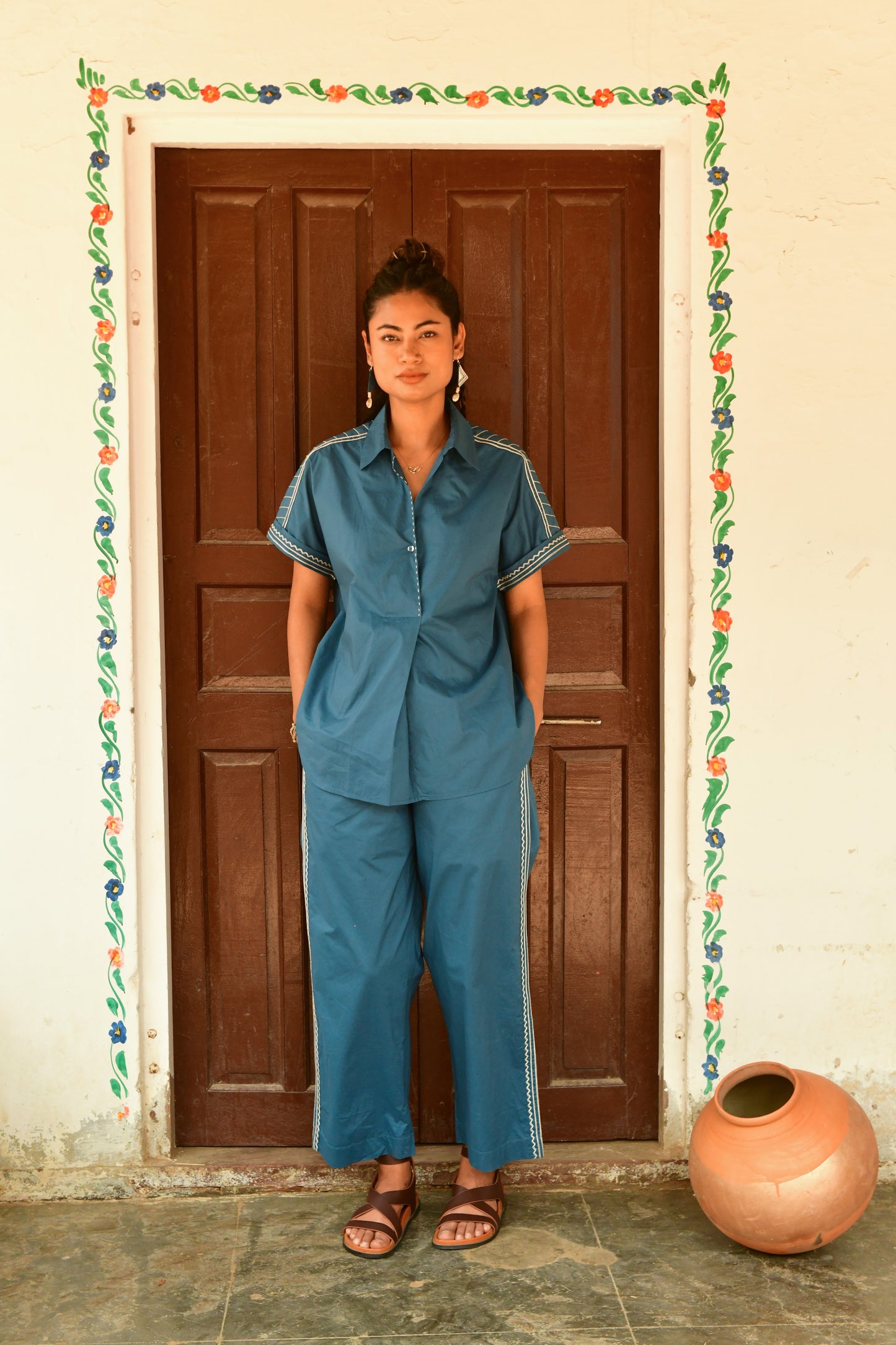 Glide Blue Embroidered Pants