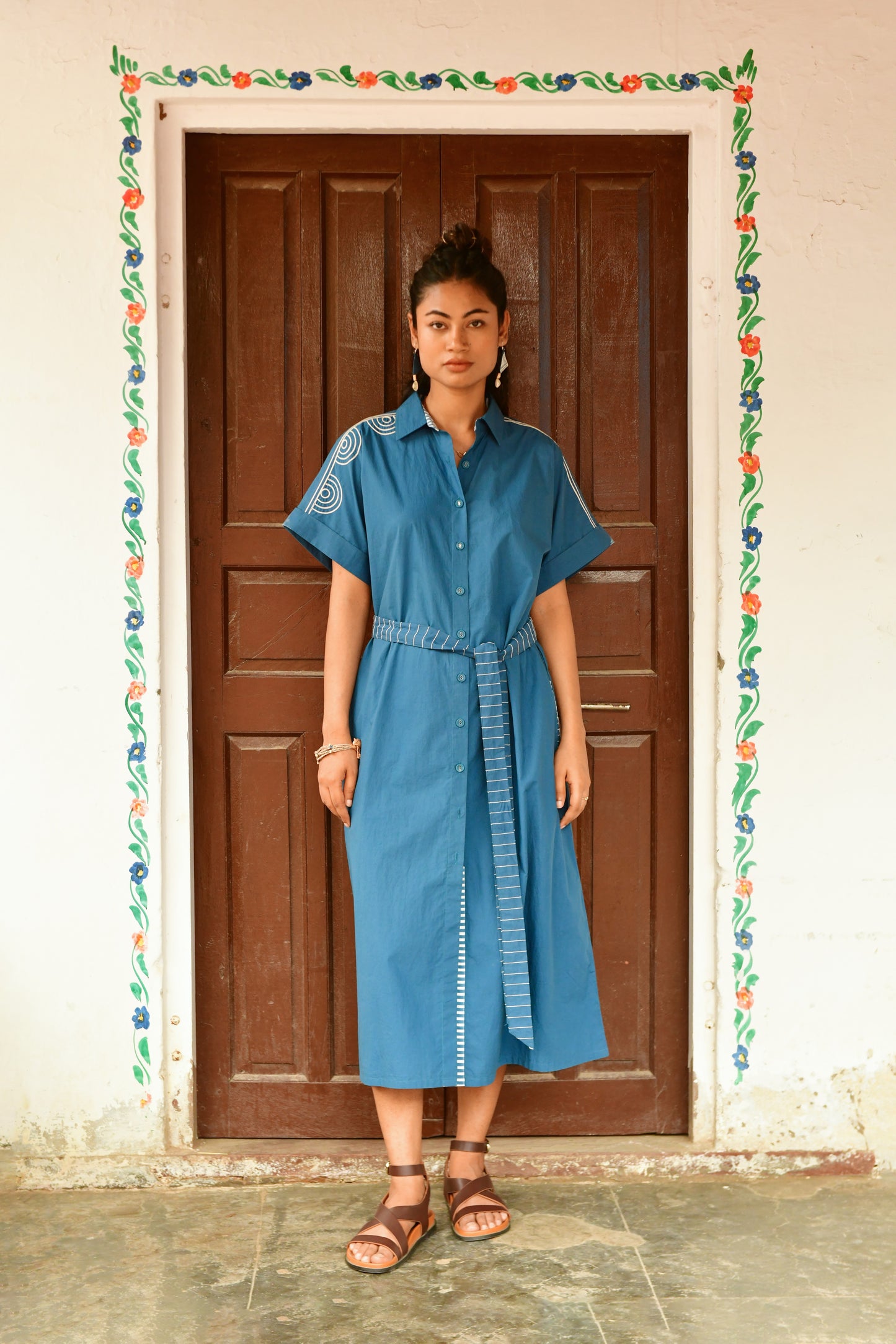 Stella Blue Embroidered Shirt Dress
