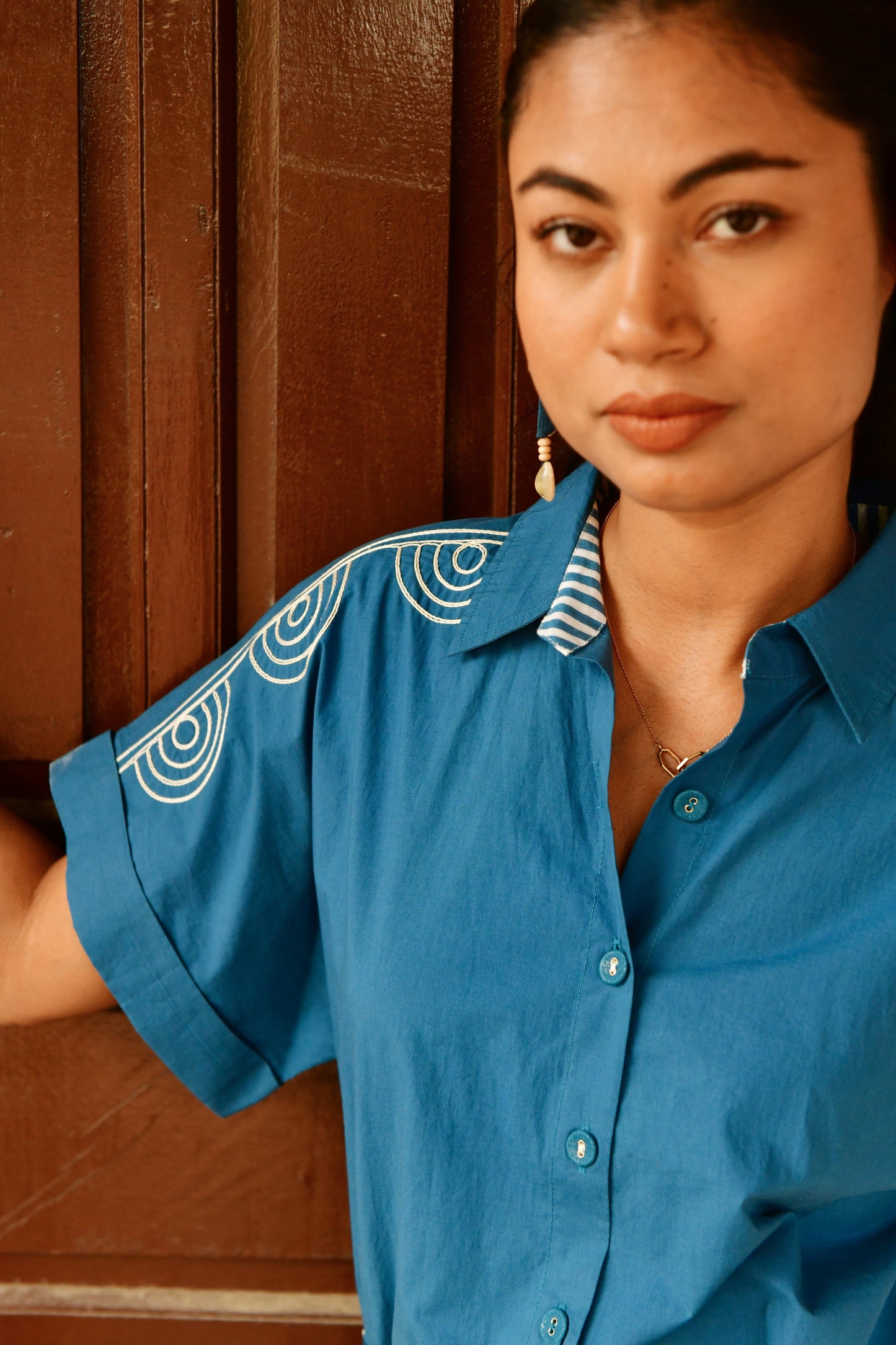 Stella Blue Embroidered Shirt Dress