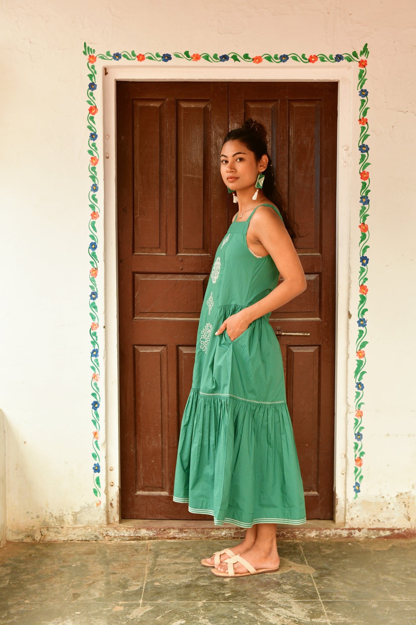 Zuri Green Embroidered Dress